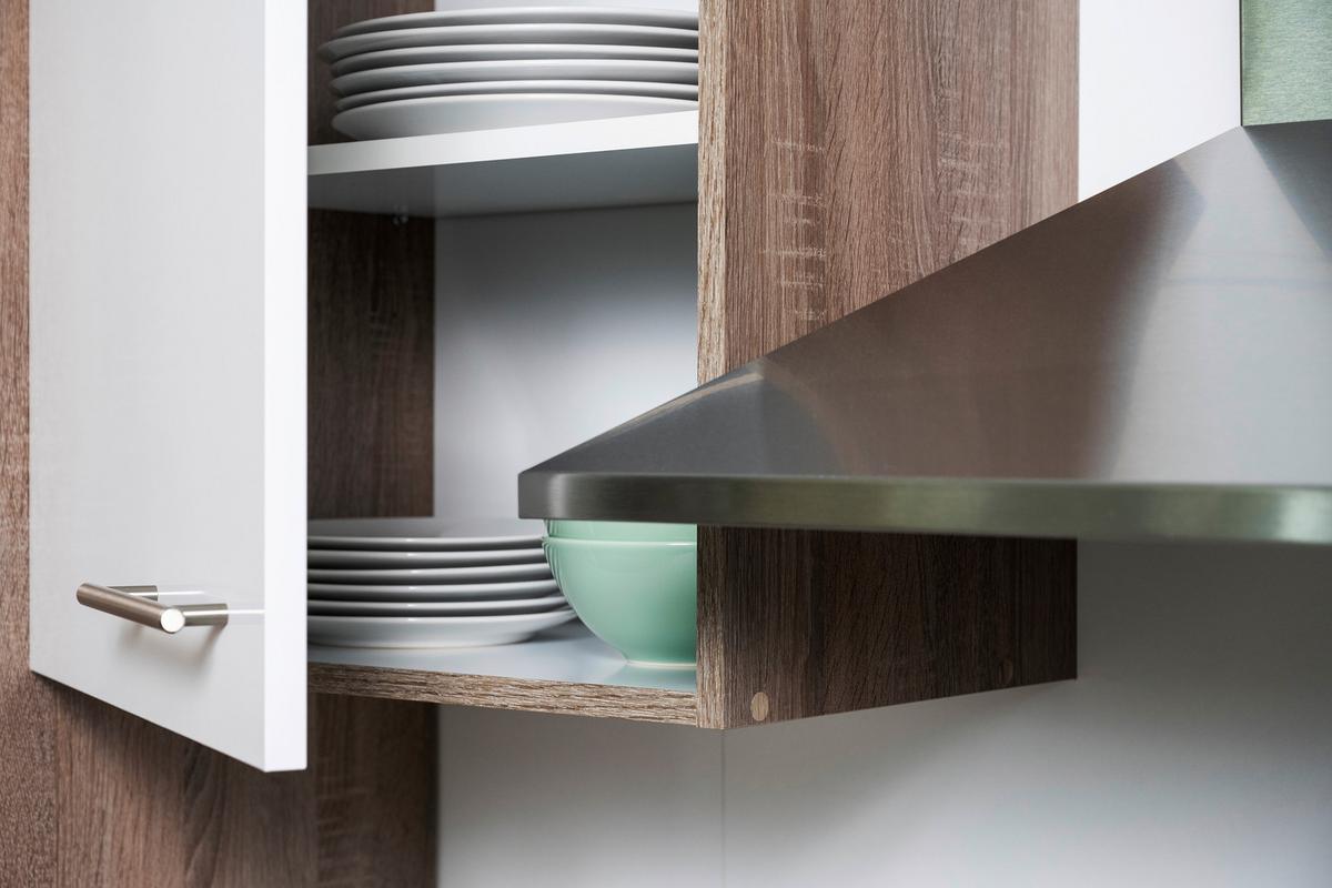 Küchenzeile mit Geräten B: 370 cm Weiß/Eiche Dekor - Eichefarben/Weiß, MODERN, Holzwerkstoff (370cm) - Respekta