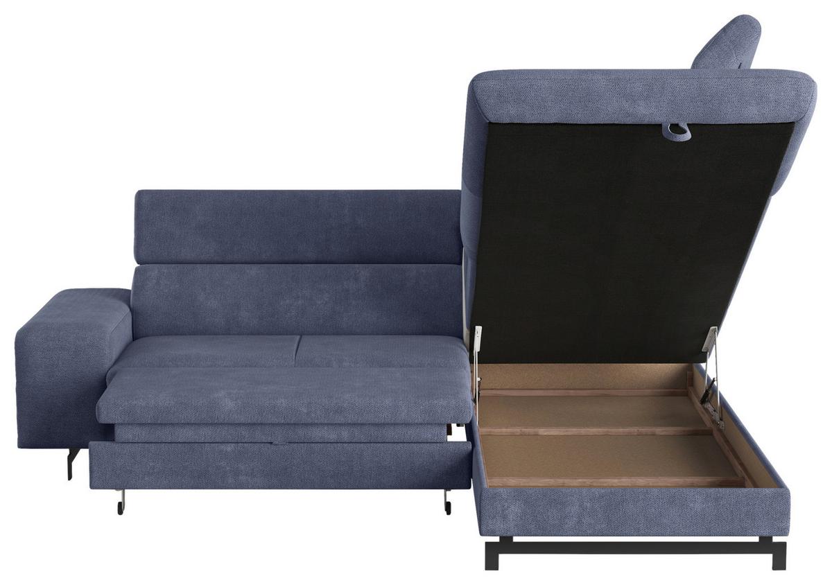 Ecksofa mit Bettkasten Emma Blau 262x215 cm - Blau/Schwarz, Textil (262/215cm) - MID.YOU