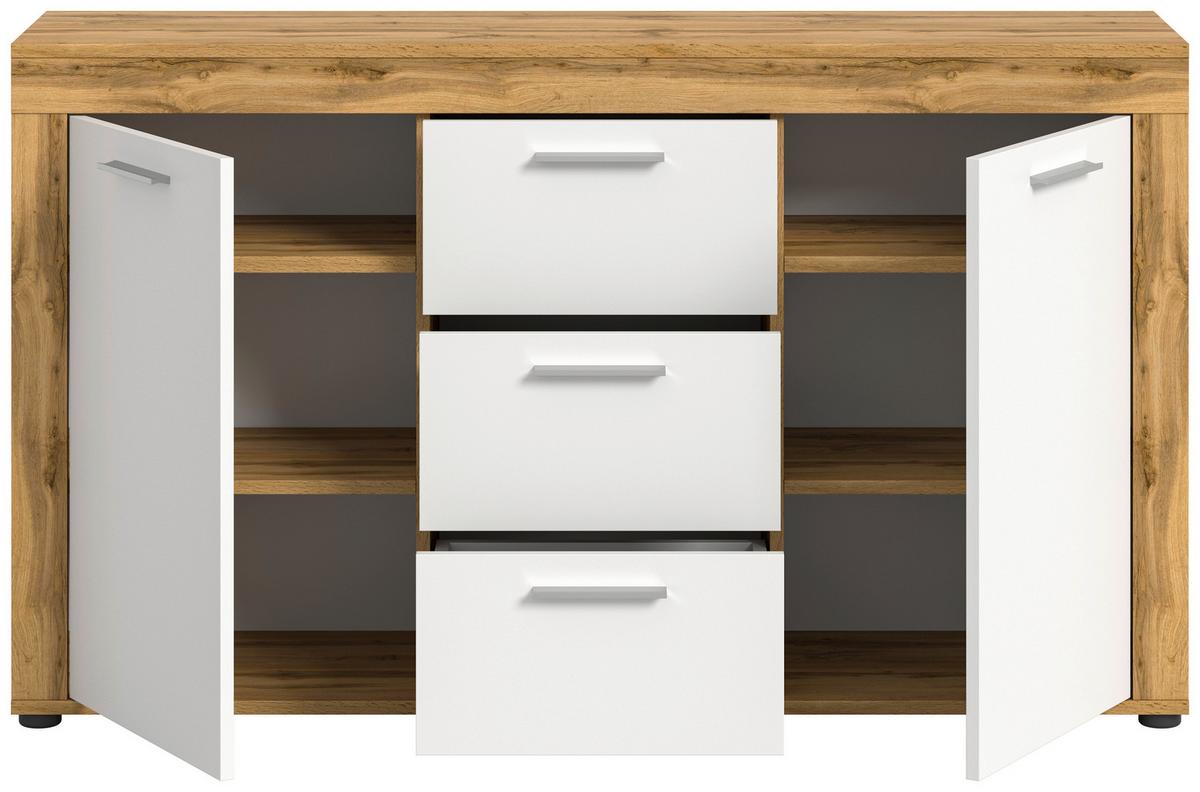Sideboard Jam Eiche Dekor B: 125 Cm - Eiche Wotan/Schwarz, Design, Holzwerkstoff (125/80/35cm) - MID.YOU