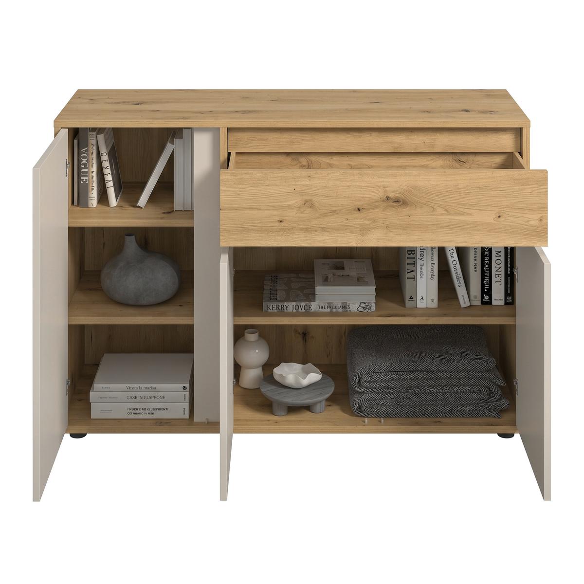 Sideboard Caneva Eiche Artisan/Kaschmir B:128cm - Kaschmir/Schwarz, MODERN, Holzwerkstoff (128/86/40,3cm)