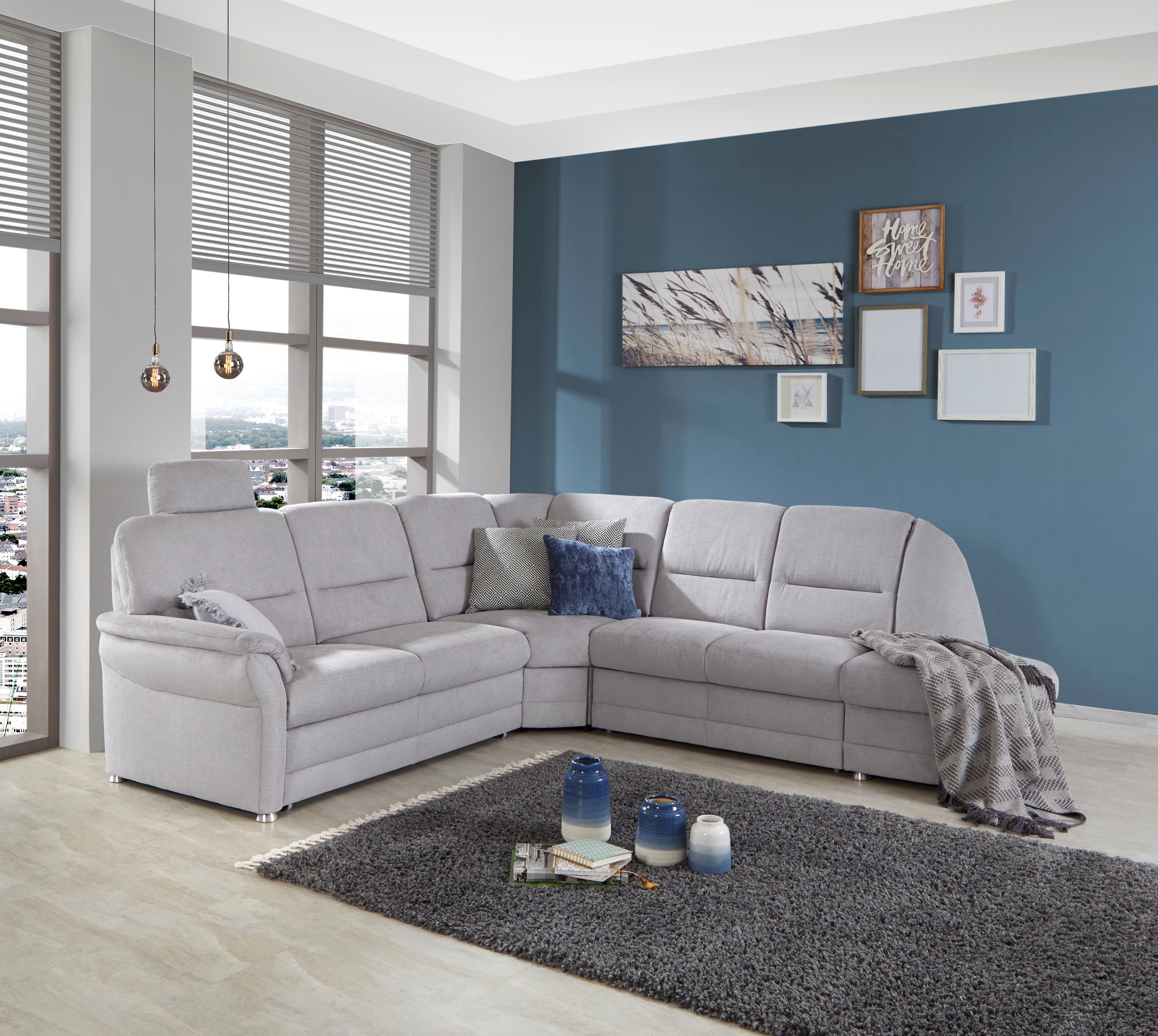 Ecksofa mit Schlaffunktion Queenline Q, Mikrofaser - Silberfarben, MODERN, Holz/Holzwerkstoff (254/274cm) - James Wood