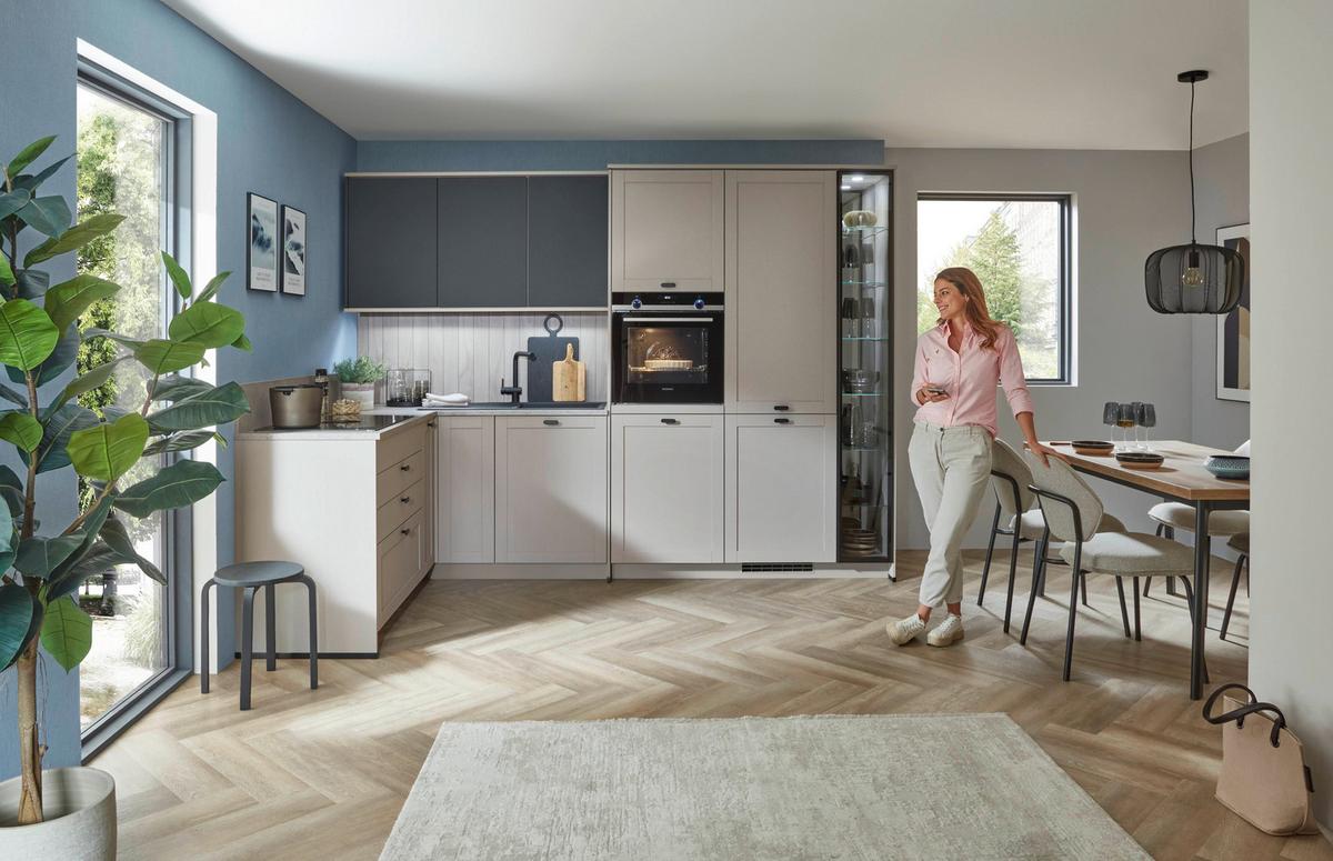 Eckküche Fermo/Eastbourne - Hellbraun/Blau, MODERN, Holzwerkstoff (181,8/303,4cm) - Vertico