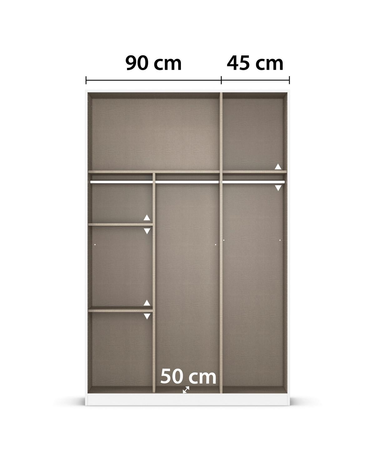 Kleiderschrank Reflect inkl. Inneneinteilung, 2 Körbe - Silberfarben/Weiß, MODERN, Holzwerkstoff (136/210/54cm)