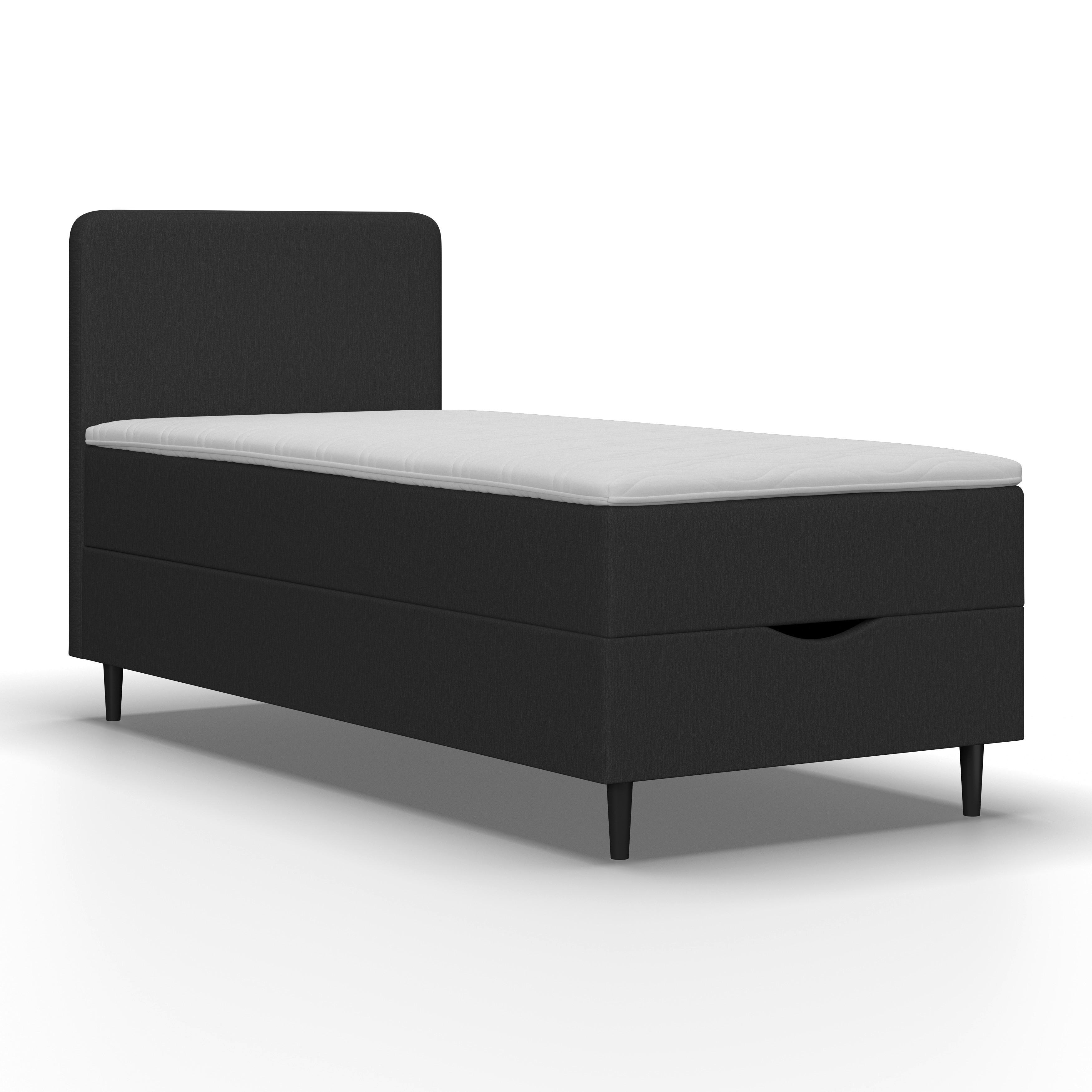 Boxspringová posteľ VIDA 90x200, tmavosivá, s topperom - čierna/tmavosivá, Modern, drevo/textil (90/200cm) - Bessagi Home