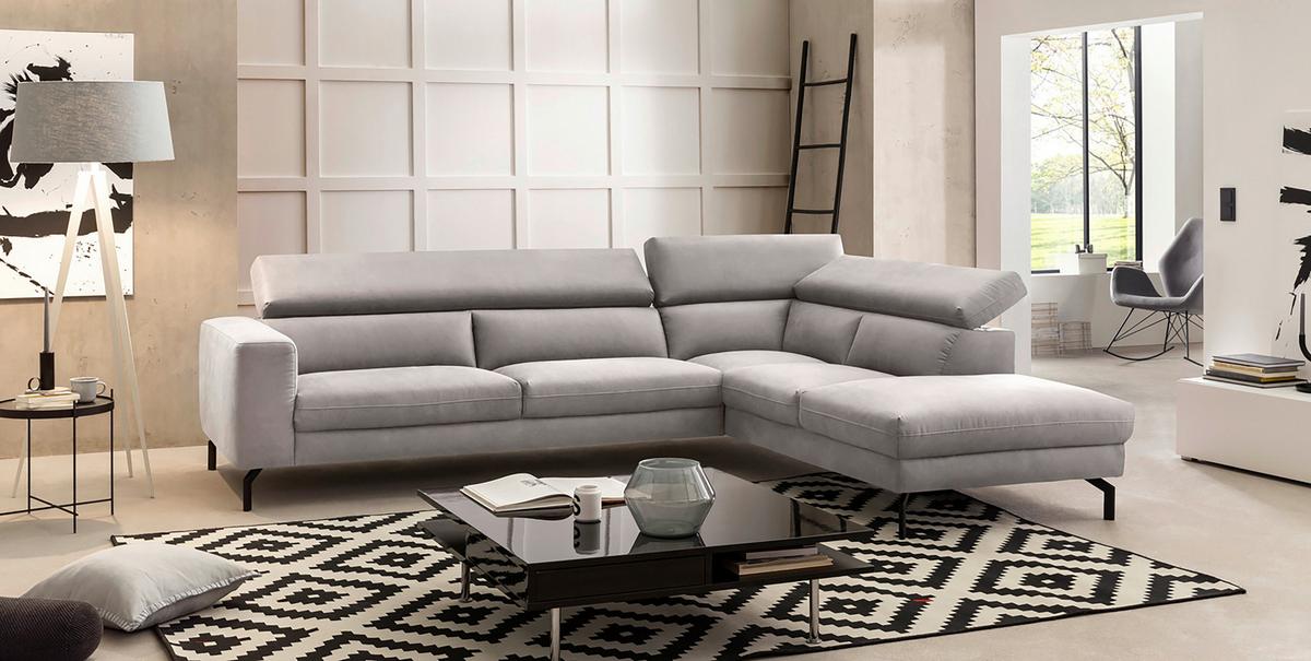 Ecksofa California - Silberfarben/Schwarz, MODERN, Textil (305/233cm) - Trendmanufaktur