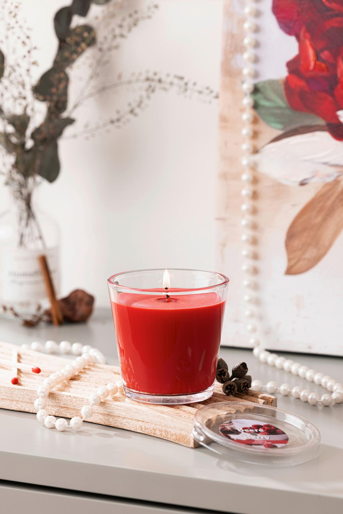 Kerze im Glas Maurice - Klar/Rot, KONVENTIONELL, Glas/Paraffin (7,5/7,5cm) - Ondega