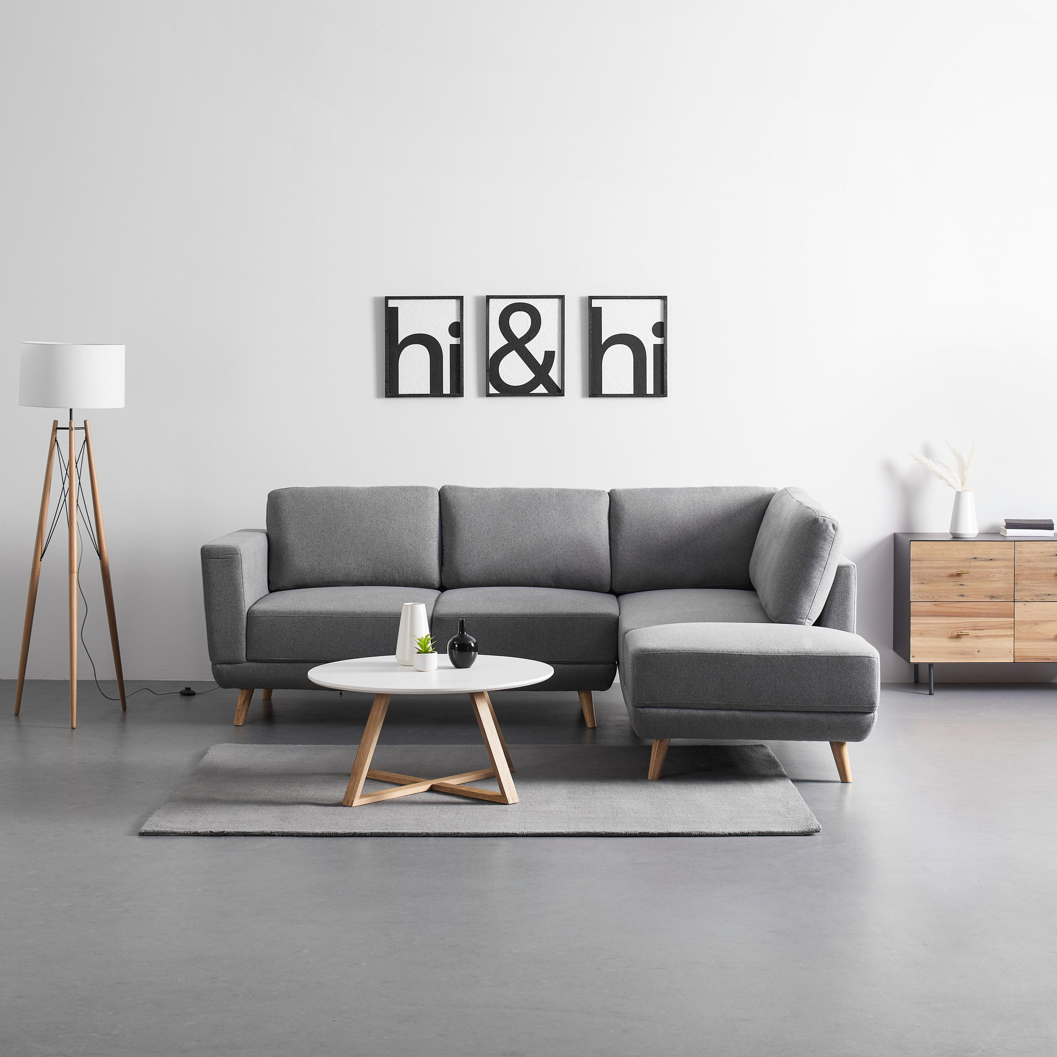 Sedací souprava KYLE šířka 242cm/162cm - šedá/přírodní barvy, Moderní, dřevo/textil (242/88/189cm) - Bessagi Home