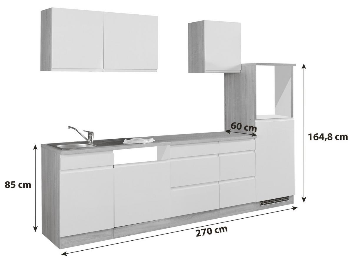 Küchenzeile Cardiff M. Geräten 280 Cm Weiß Hochglanz/eiche - Weiß Hochglanz/Weiß, Basics, Holzwerkstoff (280cm) - Held
