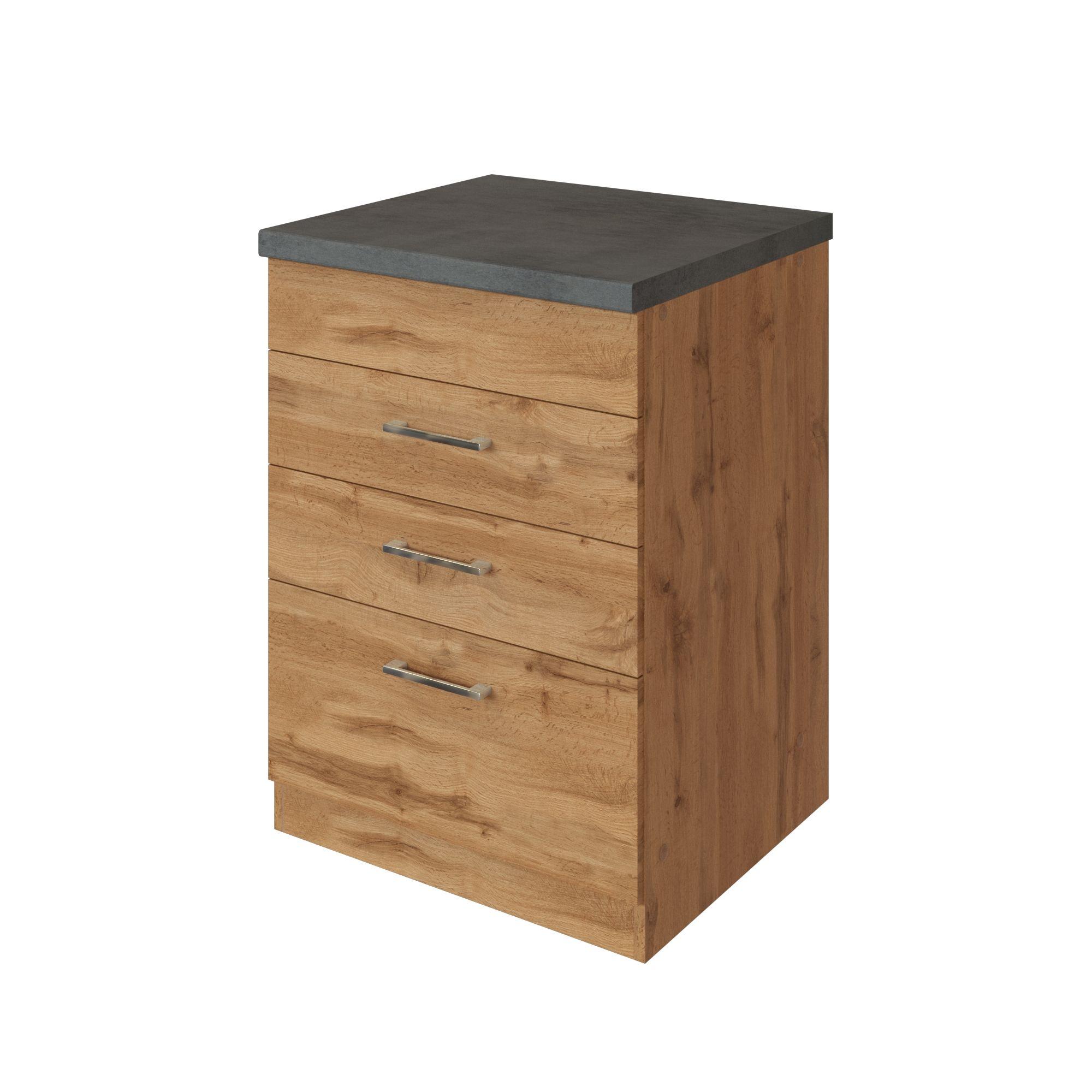 Kochfeld-Umbauschrank B: 60 cm Eiche Dekor 3 Laden - Eichefarben, MODERN, Holzwerkstoff (60/85/60cm) - Held