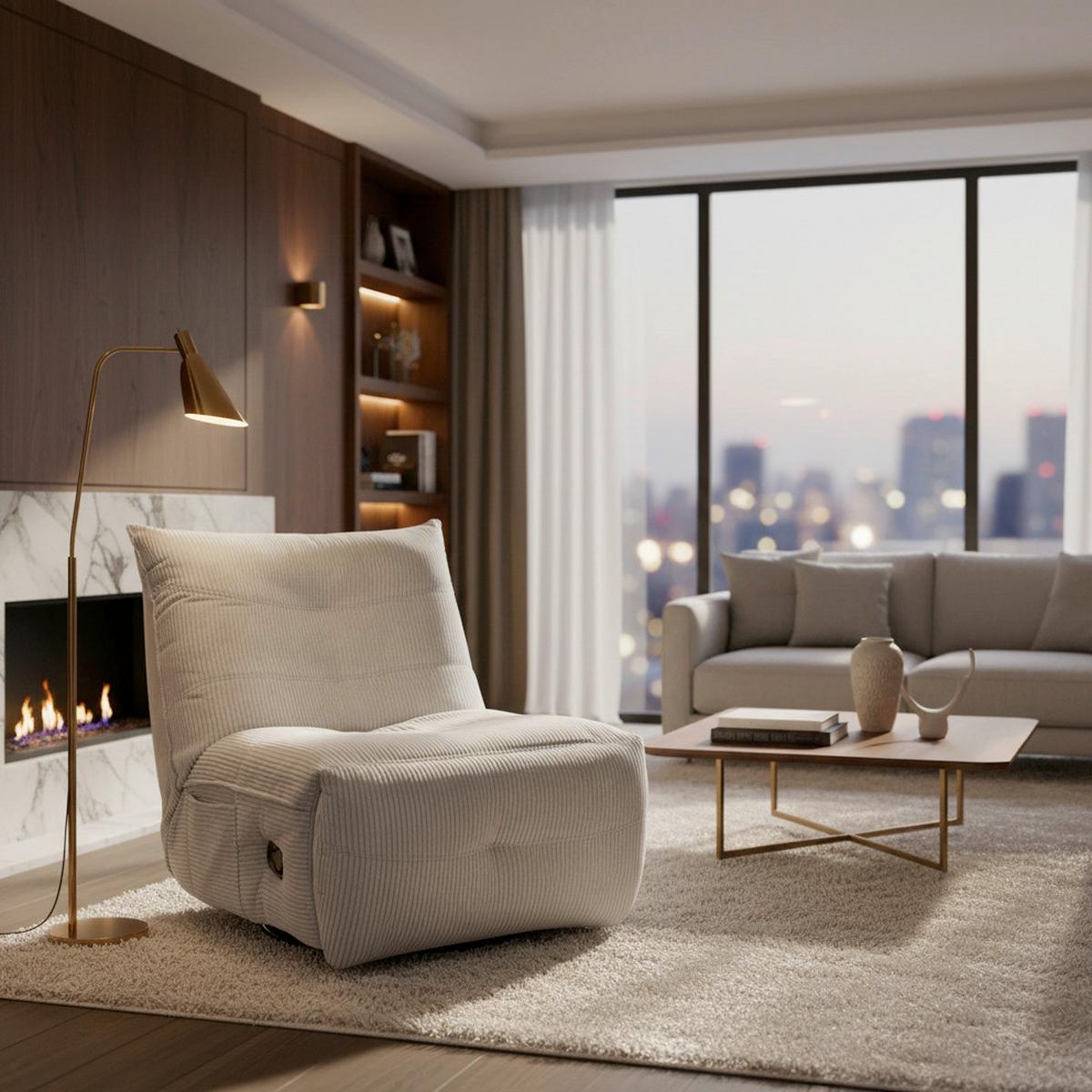 Relaxační křeslo ALURA, krémová barva - černá/krémová, Moderní, kov/dřevo (90/92/90cm) - Bessagi Home