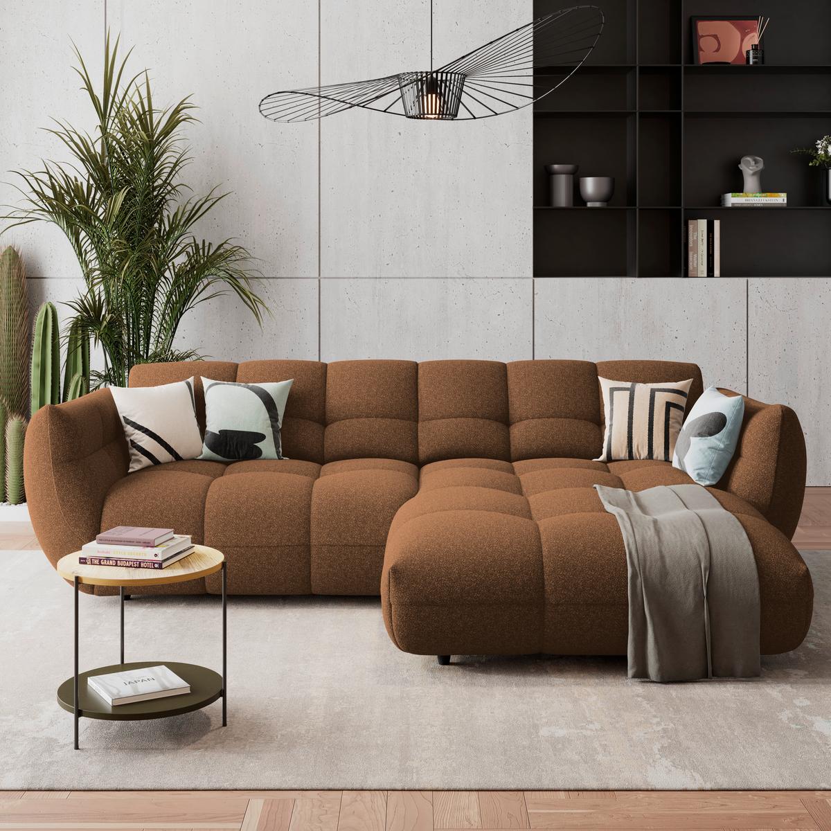 Ecksofa Panda Chenille terracotta, 280x178cm - Terracotta/Schwarz, Trend, Textil (280/178cm)
