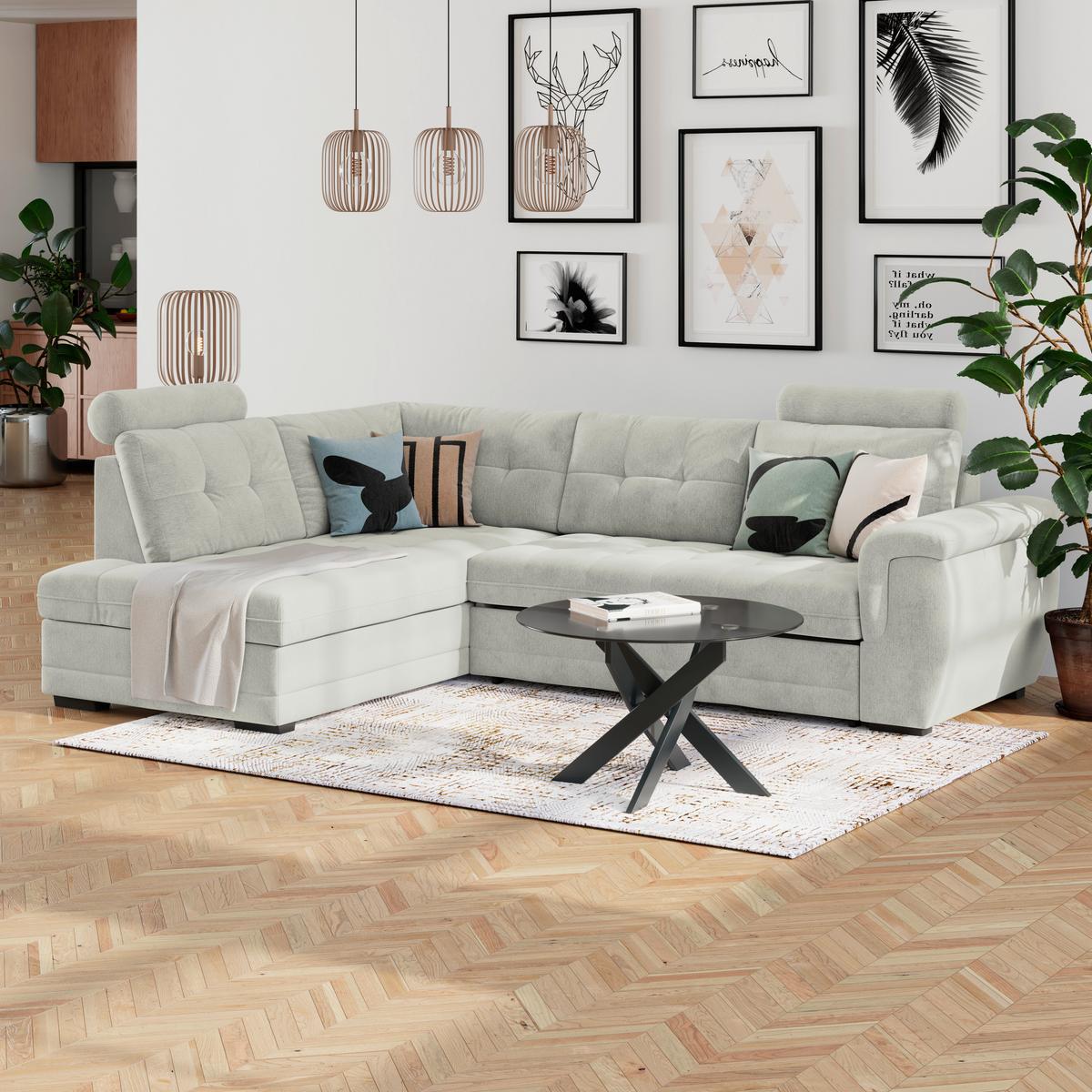 Ecksofa mit Schlaffunktion Falco new Creme 251x183 cm - Creme/Schwarz, KONVENTIONELL, Textil (251/183cm) - Ondega