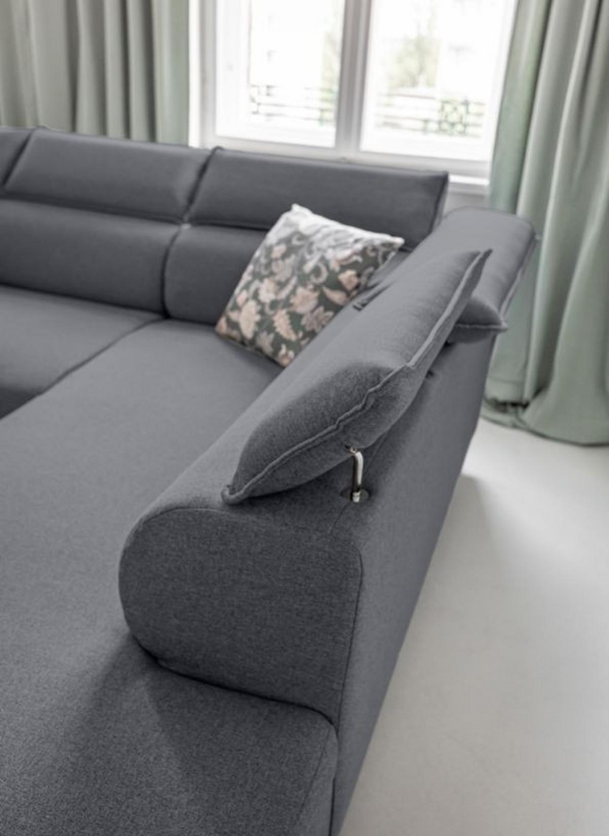 Rozkládací sedačka Simone, pravé provedení - šedá/přírodní barvy, Moderní, dřevo/textil (253/82/95/208cm)