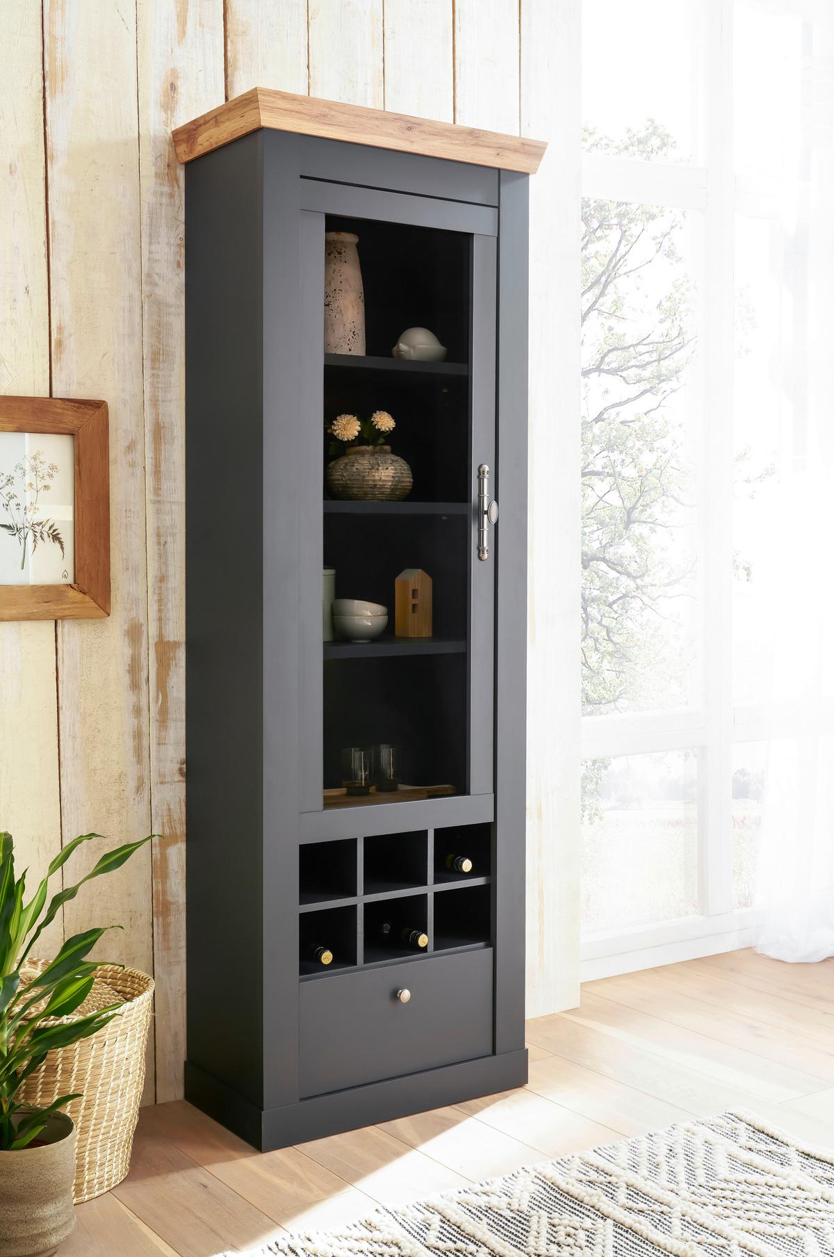 Vitrine Catania Anthrazit/Eiche B: 72cm - Anthrazit/Eiche Wotan, Design, Holzwerkstoff (72/201/38cm) - MID.YOU