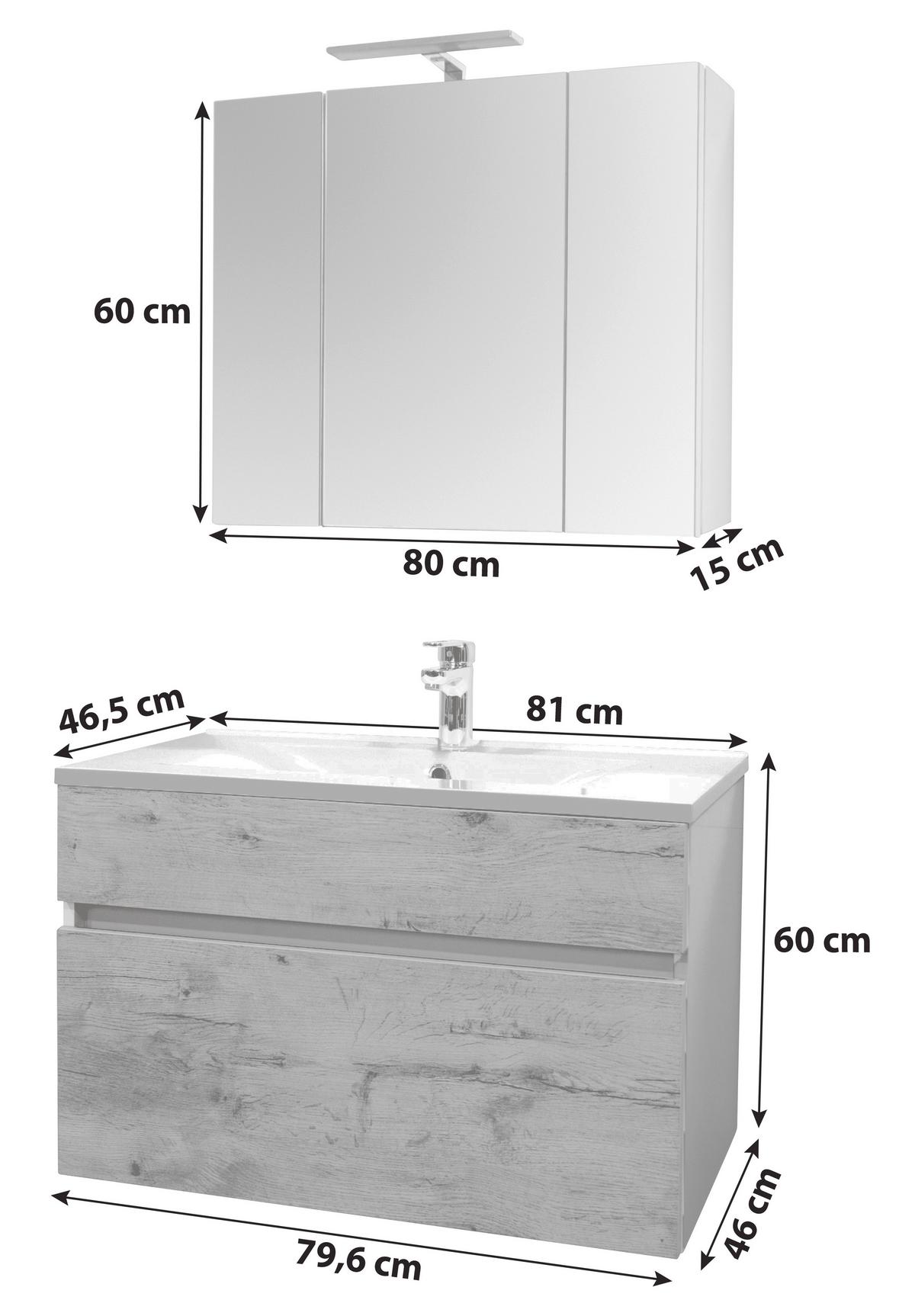 Kúpeľňový nábytok KOPER dekor dub Antik - biela/farba duba, Modern, kompozitné drevo (79,6/46/50cm)