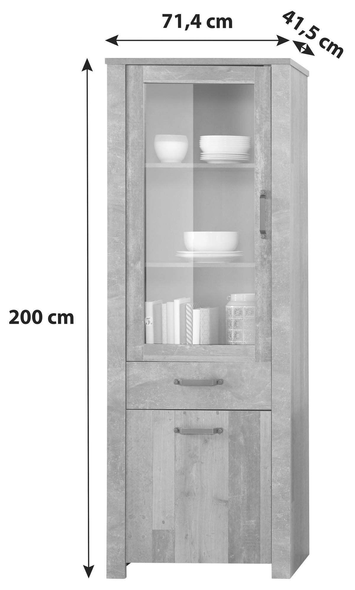 Vitrin Ontario - tölgyfa/sötétszürke, Trend, faalapú anyag/Üveg (71,4/200/41,5cm) - Ondega