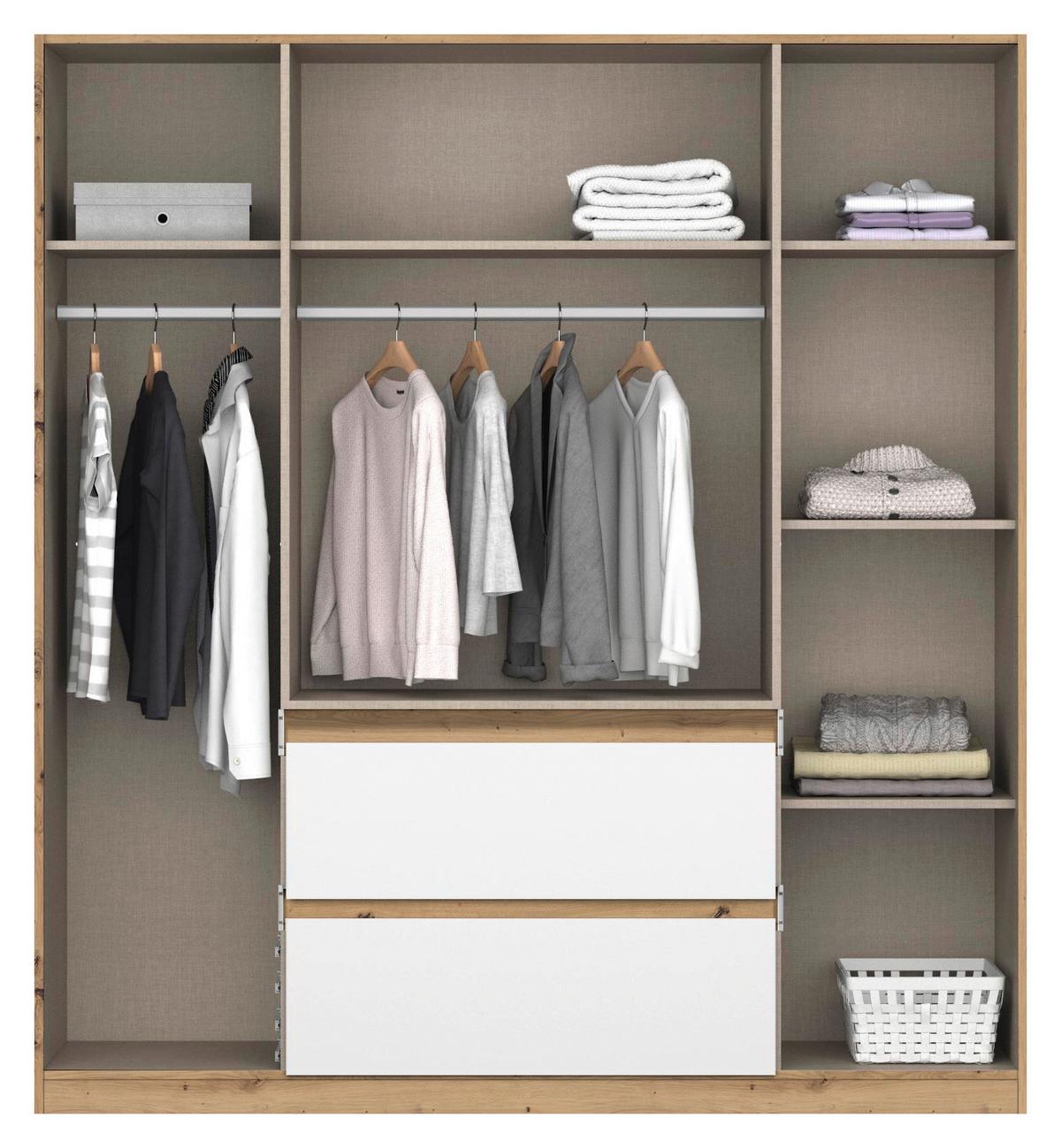Drehtürenschrank Nidda Eiche Artisan B: 181 cm - Silberfarben/Weiß, Basics, Holzwerkstoff (181/197/54cm) - Rauch Möbel