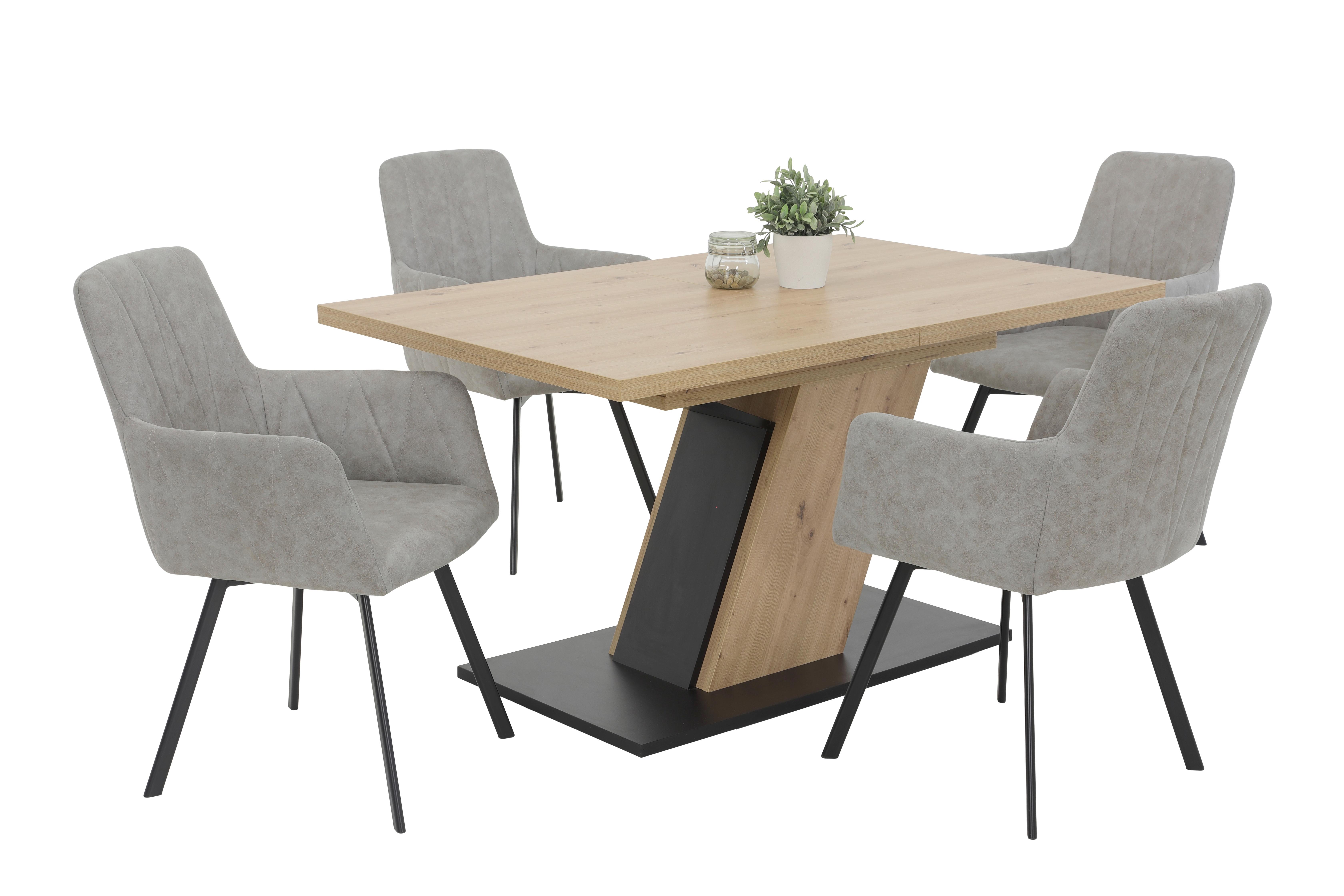 Tischgruppe Gesa Ii G - Eiche Artisan/Grau, MODERN, Holzwerkstoff/Textil (140 - 180/76/90cm) - MID.YOU