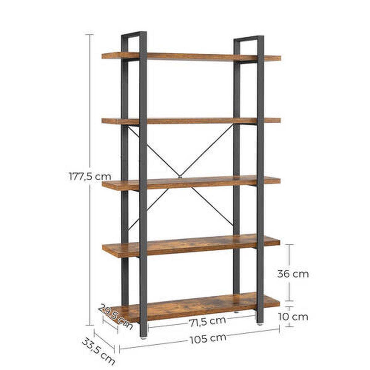 Regál IRON - černá/hnědá, Basics, kov/kompozitní dřevo (105/178/34cm) - Boxxx