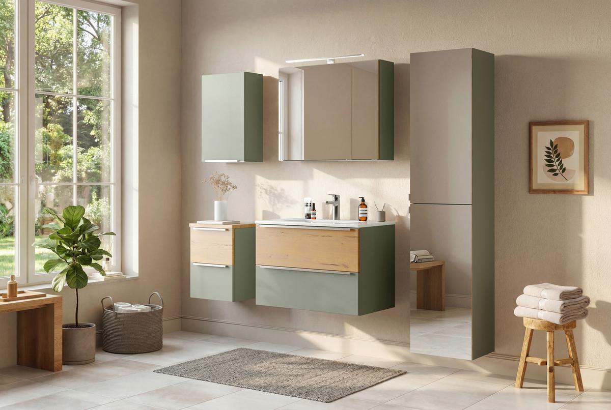 SPIEGELSCHRANK Verona Schilfgrün B: 80cm - Schilfgrün/Wildeiche, Trend, Glas/Holzwerkstoff (80/64/20cm) - Held