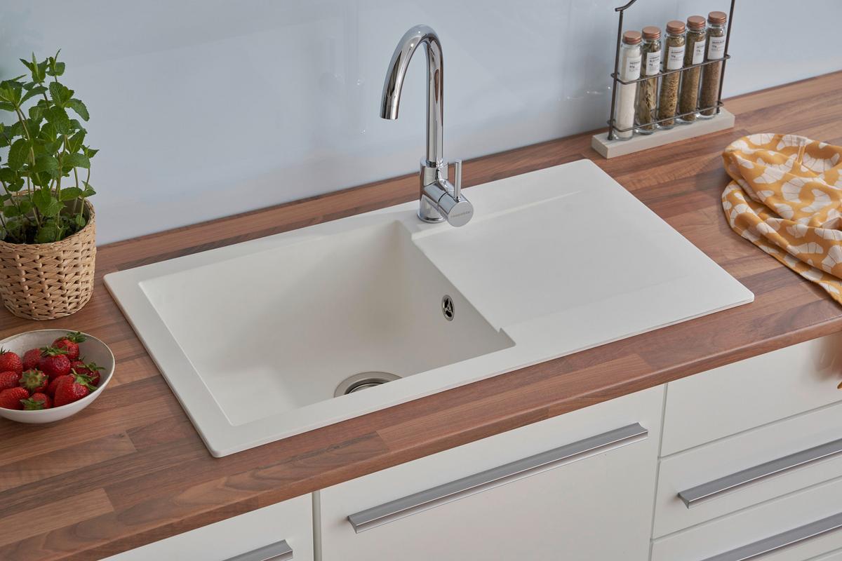 Spüle Respekta Denver Bxt: 78x43.5 Cm - Weiß, Trend, Glas/Kunststoff (78/17/43,5cm) - Respekta