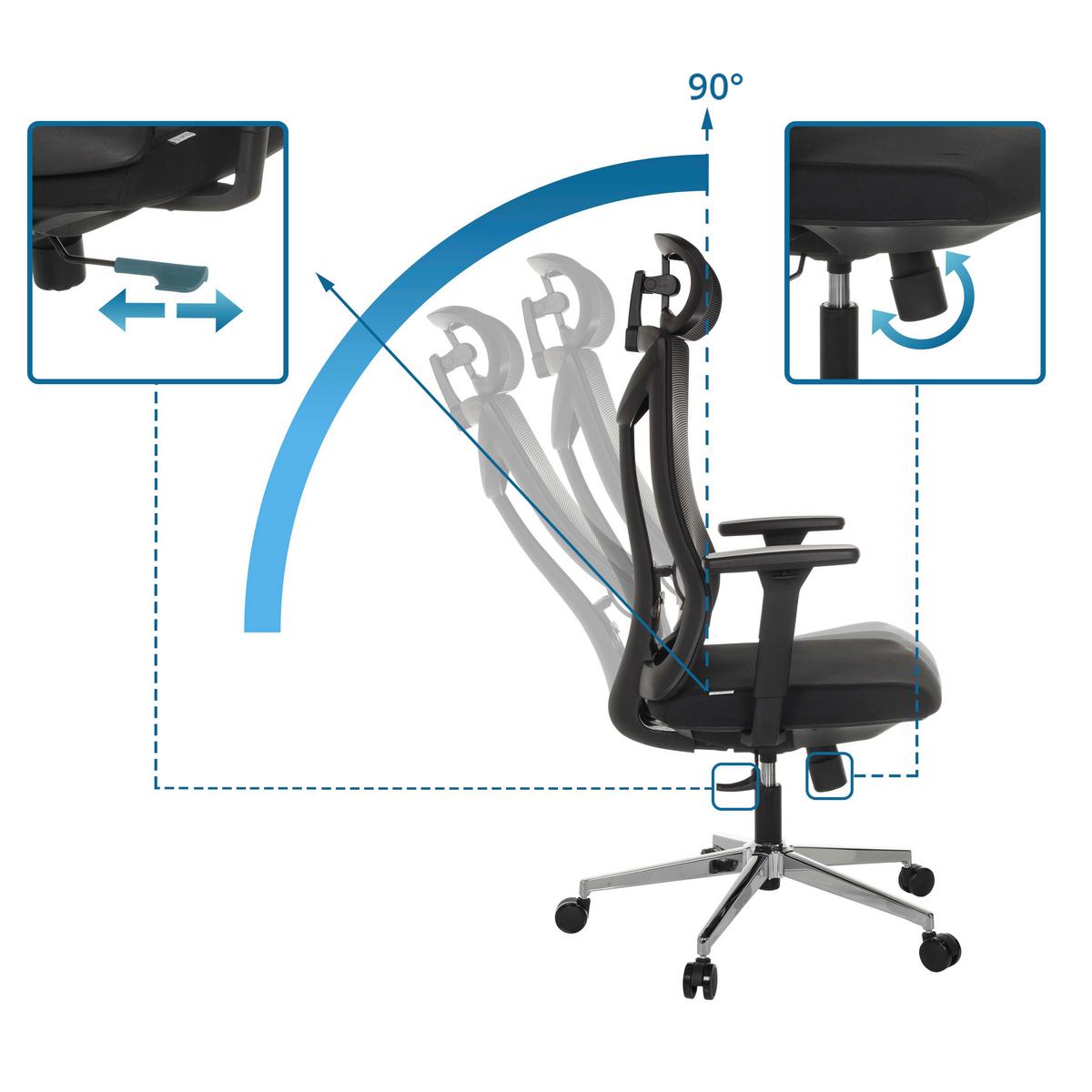 Drehstuhl Kamiak Schwarz B: 68 cm - Silberfarben/Schwarz, MODERN, Kunststoff/Textil (68/121 - 132/68cm) - MID.YOU