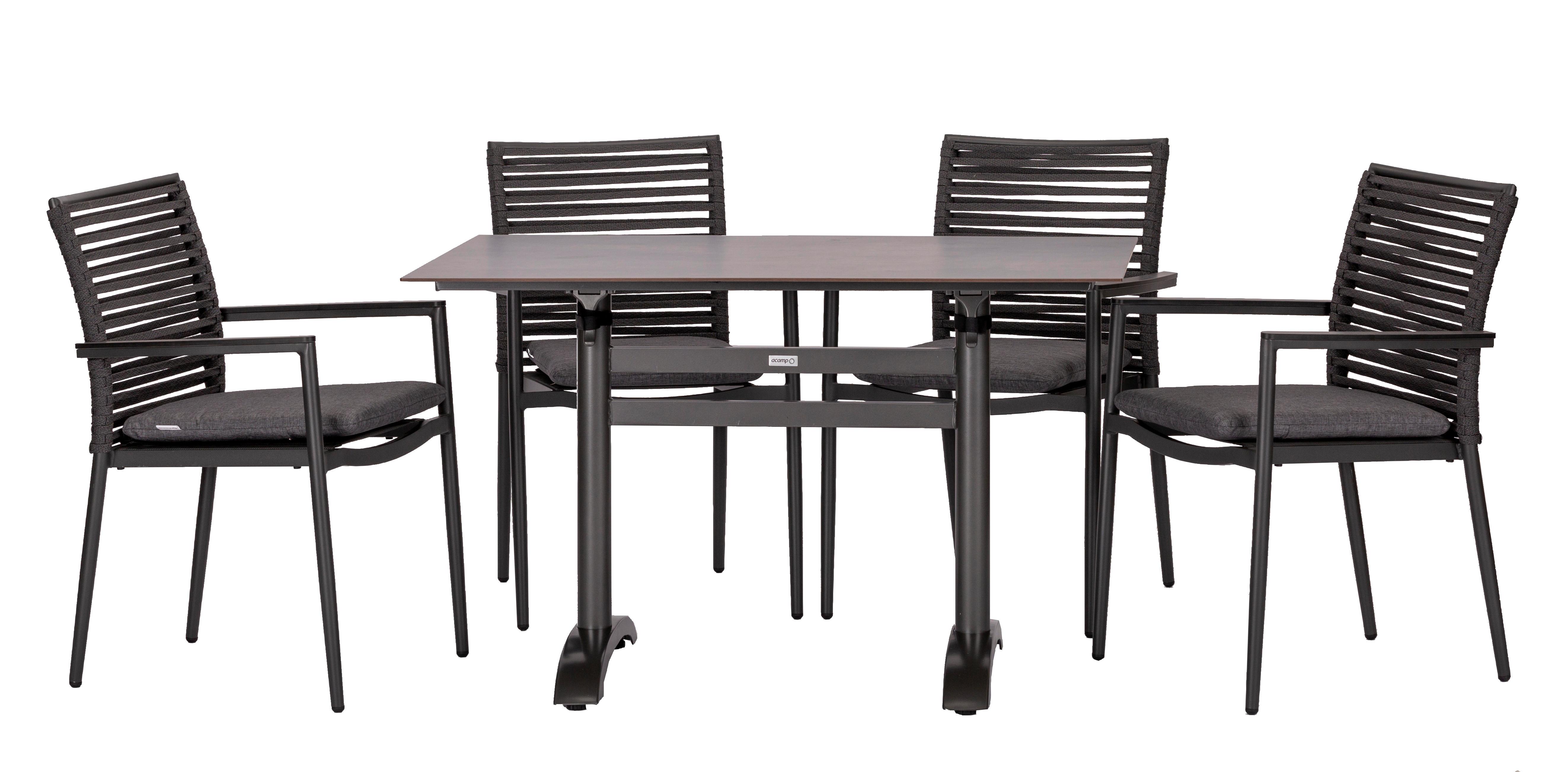 Gartengarnitur 5tlg New Jersey Metall/textil - Dunkelgrau/Anthrazit, Basics, Holzwerkstoff/Kunststoff (120cm) - Gardenson