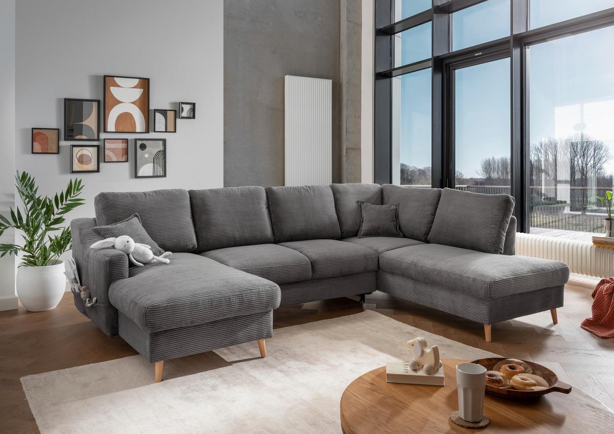 Wohnlandschaft Valentina - Naturfarben/Grau, KONVENTIONELL, Textil (150/301/200cm) - P & B