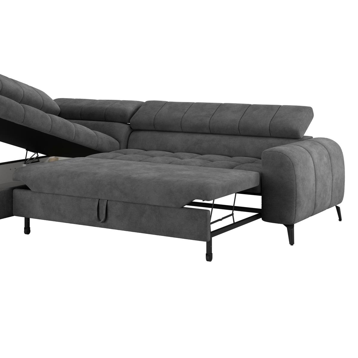 Ecksofa mit Schlaffunktion & Bettkasten Volf Dunkelgrau - Dunkelgrau/Schwarz, Trend, Kunststoff/Textil (203/261cm)