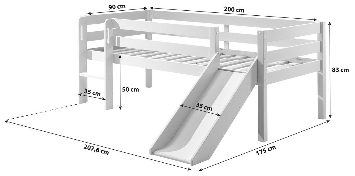 Spielbett Pino Weiß Lackiert 90x200cm - Weiß, MODERN, Holz/Holzwerkstoff (90/200cm) - MID.YOU