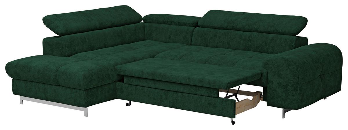 Ecksofa Mit Schlaffunktion Cloud + Dunkelgrün - Chromfarben/Dunkelgrün, KONVENTIONELL, Textil (206/257cm) - Livetastic