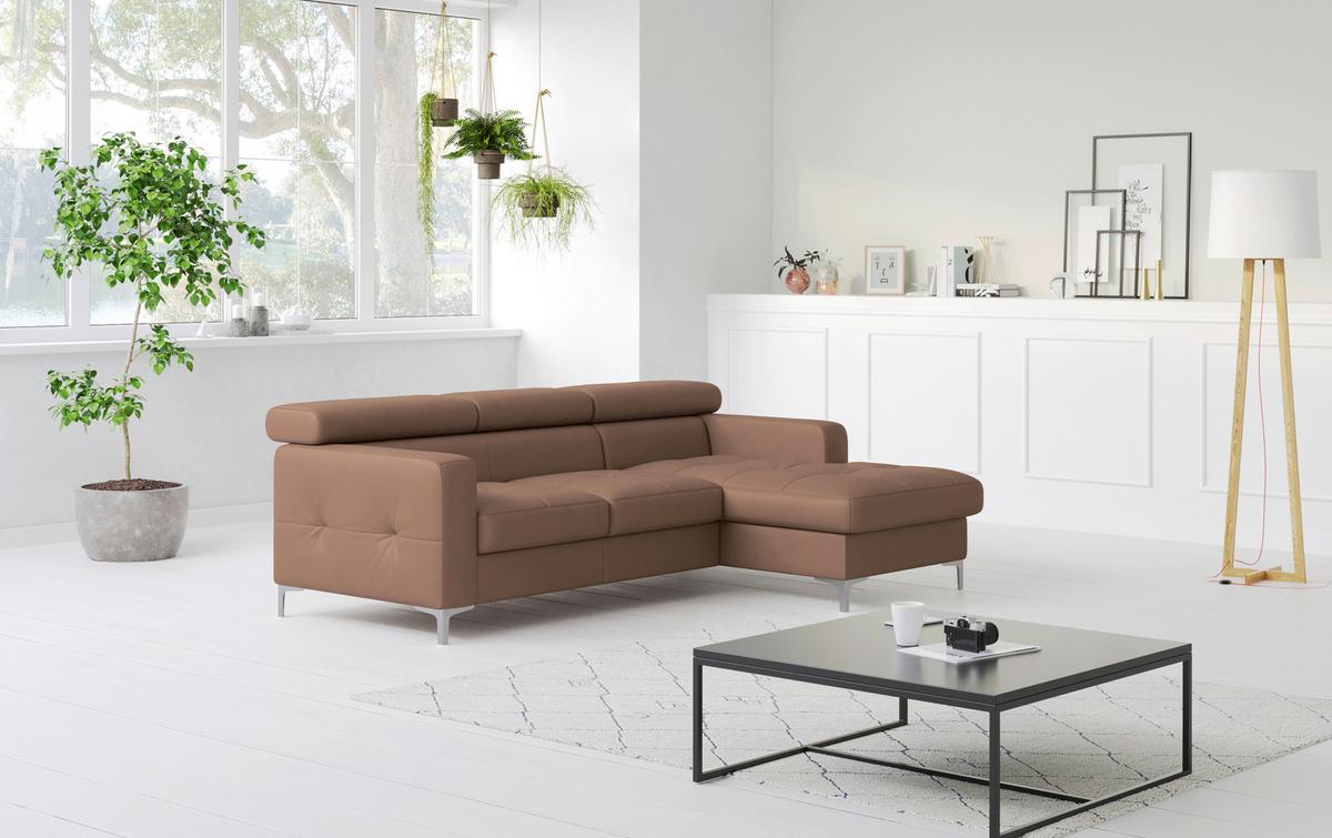Ecksofa mit Schlaffunktion Sammy Cappuccino - Chromfarben/Cappuccino, Design, Leder (227/168cm) - Livetastic