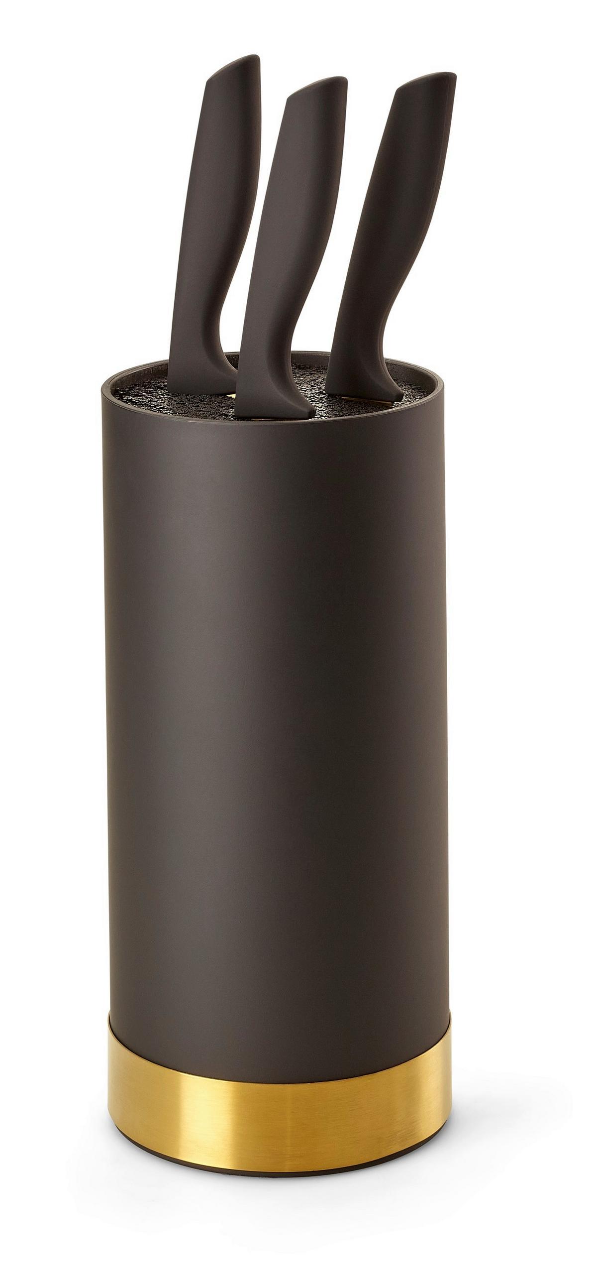 Messerblock Schwarz/Gold Kunststoff 4--Teilig. - Goldfarben/Schwarz, Basics, Kunststoff (11/22cm) - Echtwerk