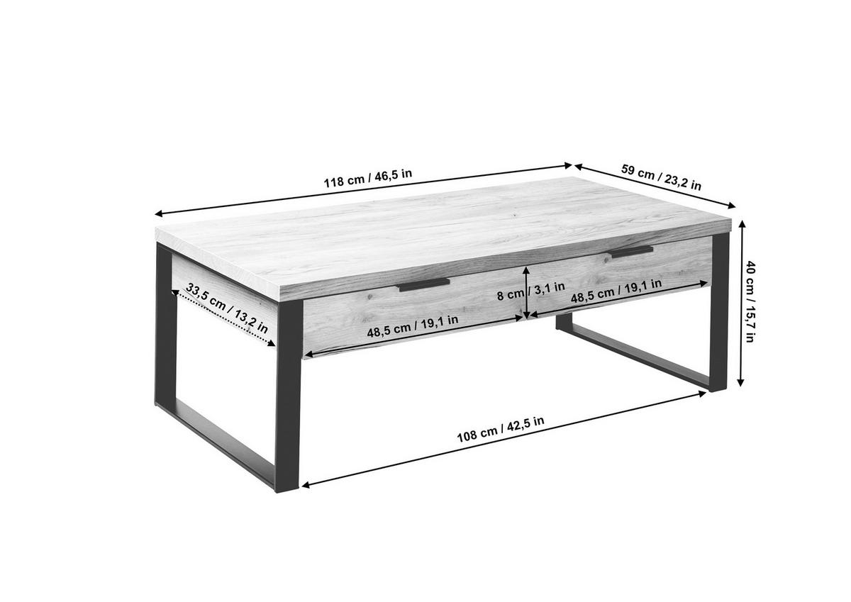 Couchtisch Loop Coffee - Eichefarben/Anthrazit, KONVENTIONELL, Holzwerkstoff/Metall (118/59/40cm) - Livetastic