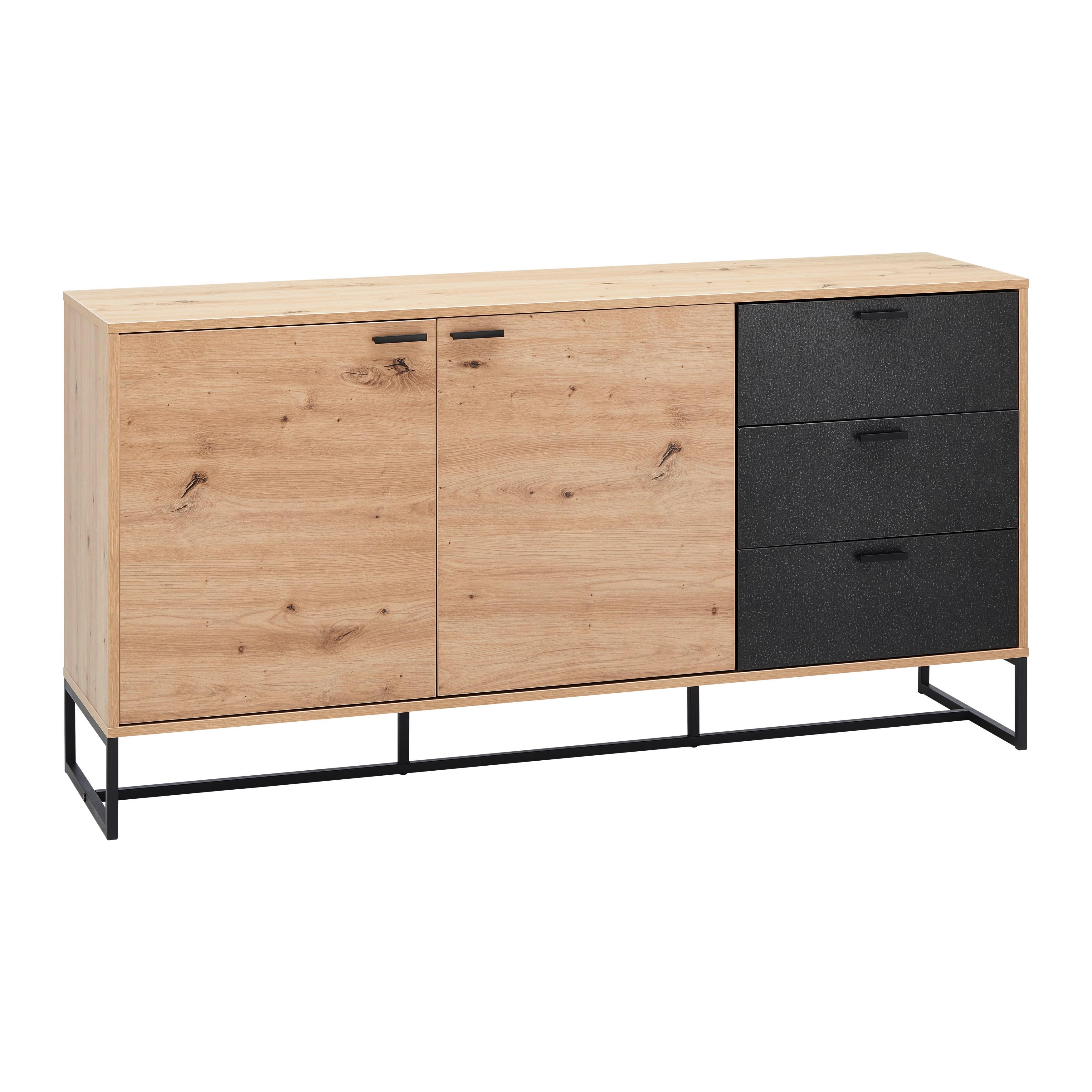 Komoda FOSCA - černá/barvy dubu, Moderní, kov (148,5/76/40cm) - Bessagi Home
