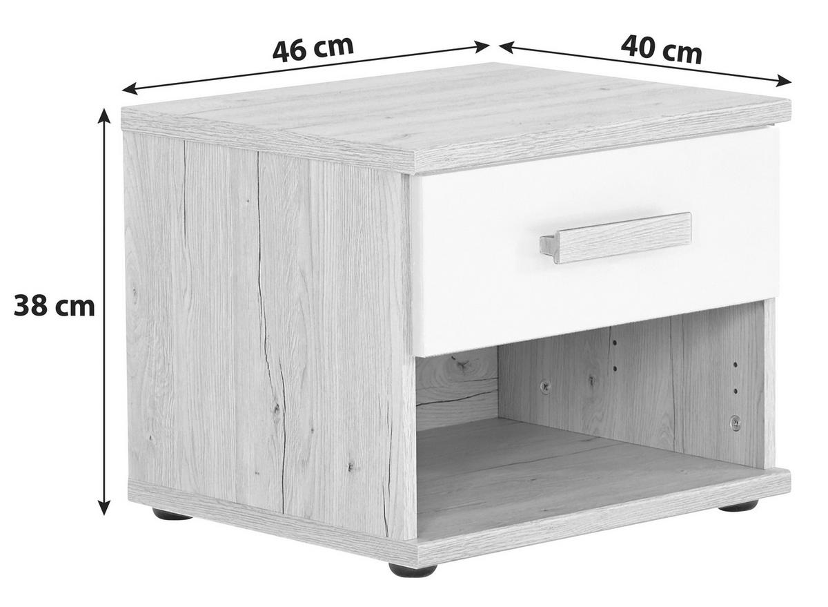 Nočný stolík CARIBA - sivá/biela, Design, kompozitné drevo/plast (46/38/40cm) - MID.YOU
