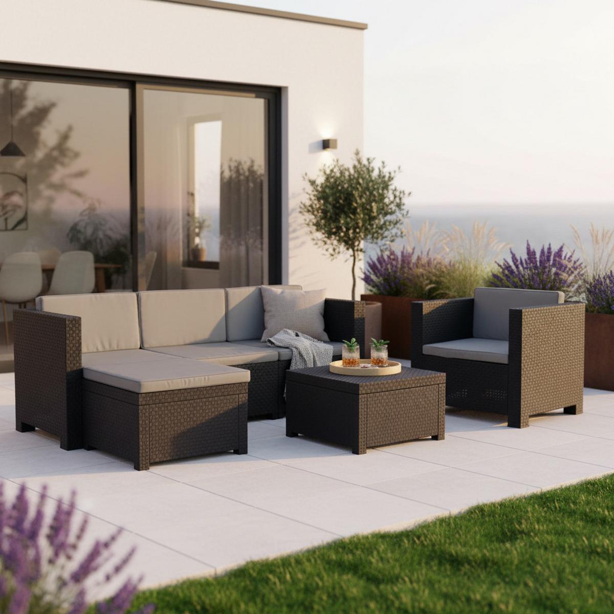 Loungegarnitur 3-tlg Manhattan Aus Kunststoff Mit Kissen - Anthrazit, Basics, Kunststoff (160/80/60cm) - Gardenson