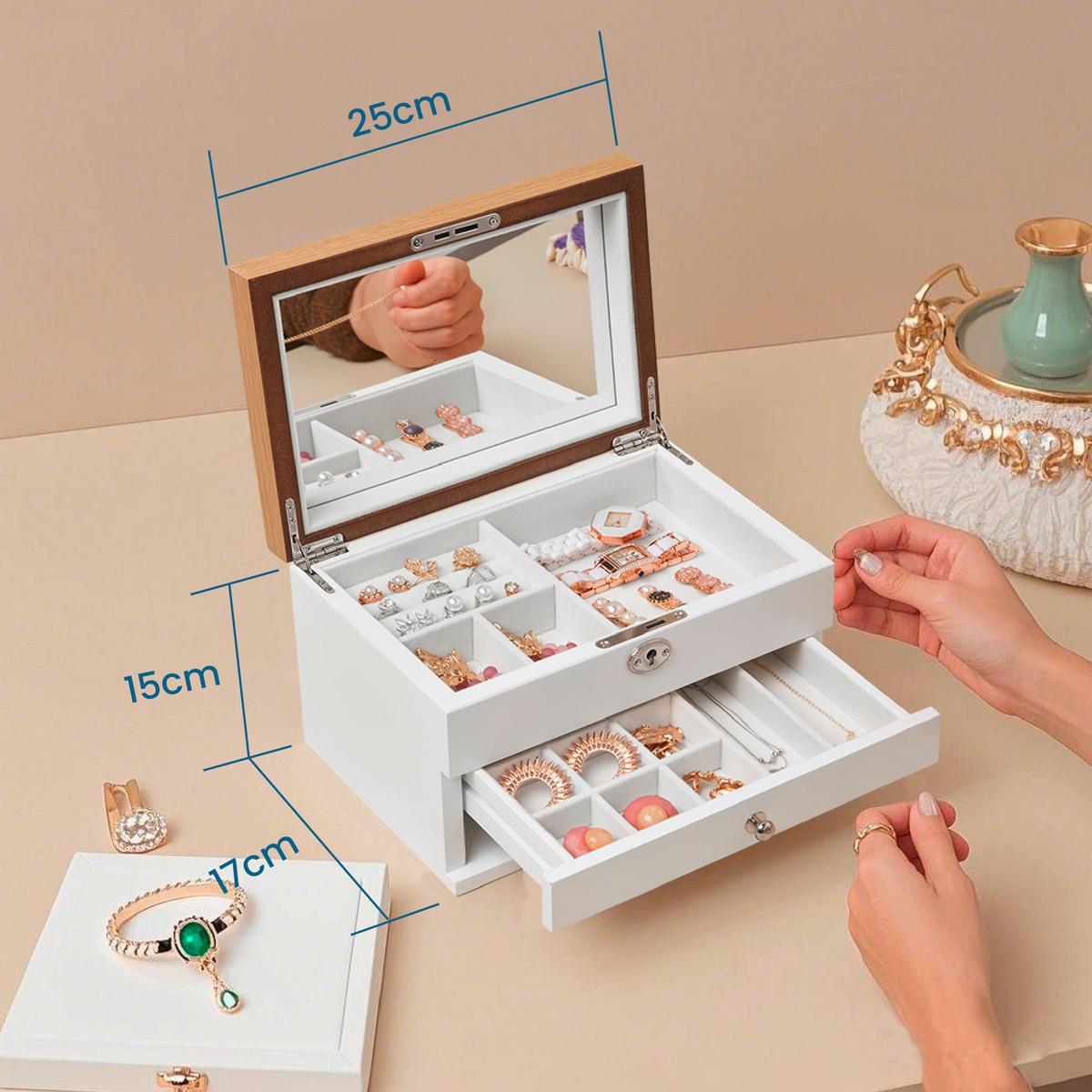 Schmuckkästchen Weiß, Nussbaumfarben B: 25 cm - Nussbaumfarben/Weiß, LIFESTYLE, Glas/Holz (25/15/17cm)