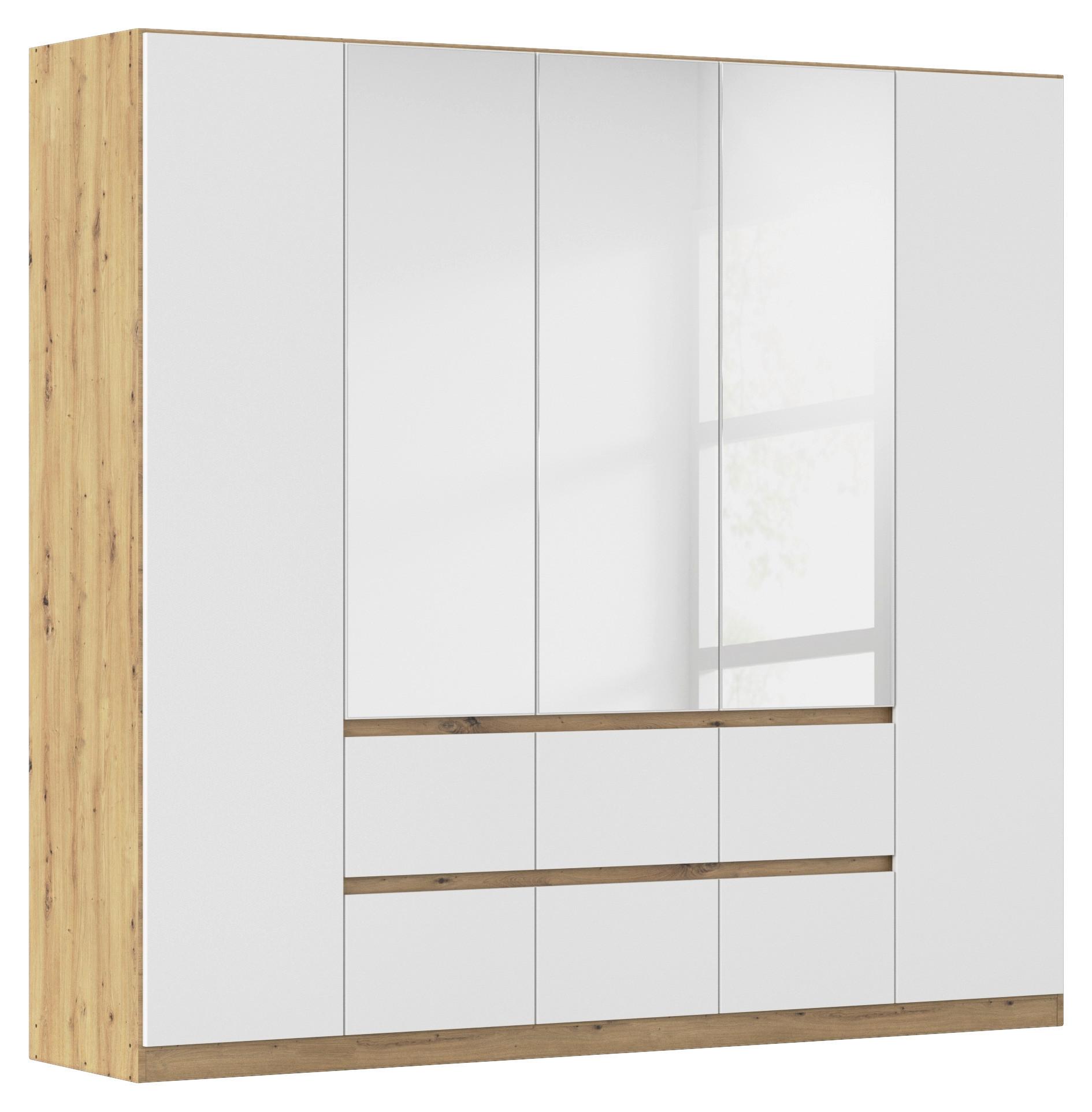 Drehtürenschrank Mit Spiegel 226 cm Mainz, Weiß/Eiche
