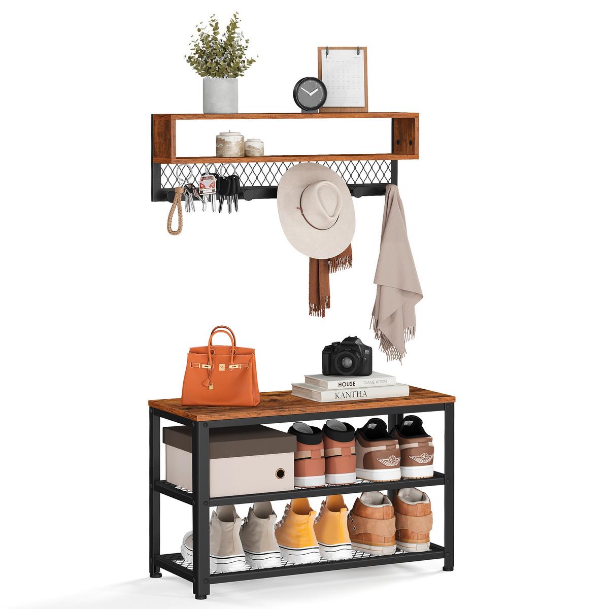 Garderobe Schwarz, Dunkelbraun B: 73 cm - Dunkelbraun/Schwarz, Trend, Holzwerkstoff/Metall (73/45,5/30cm) - MID.YOU