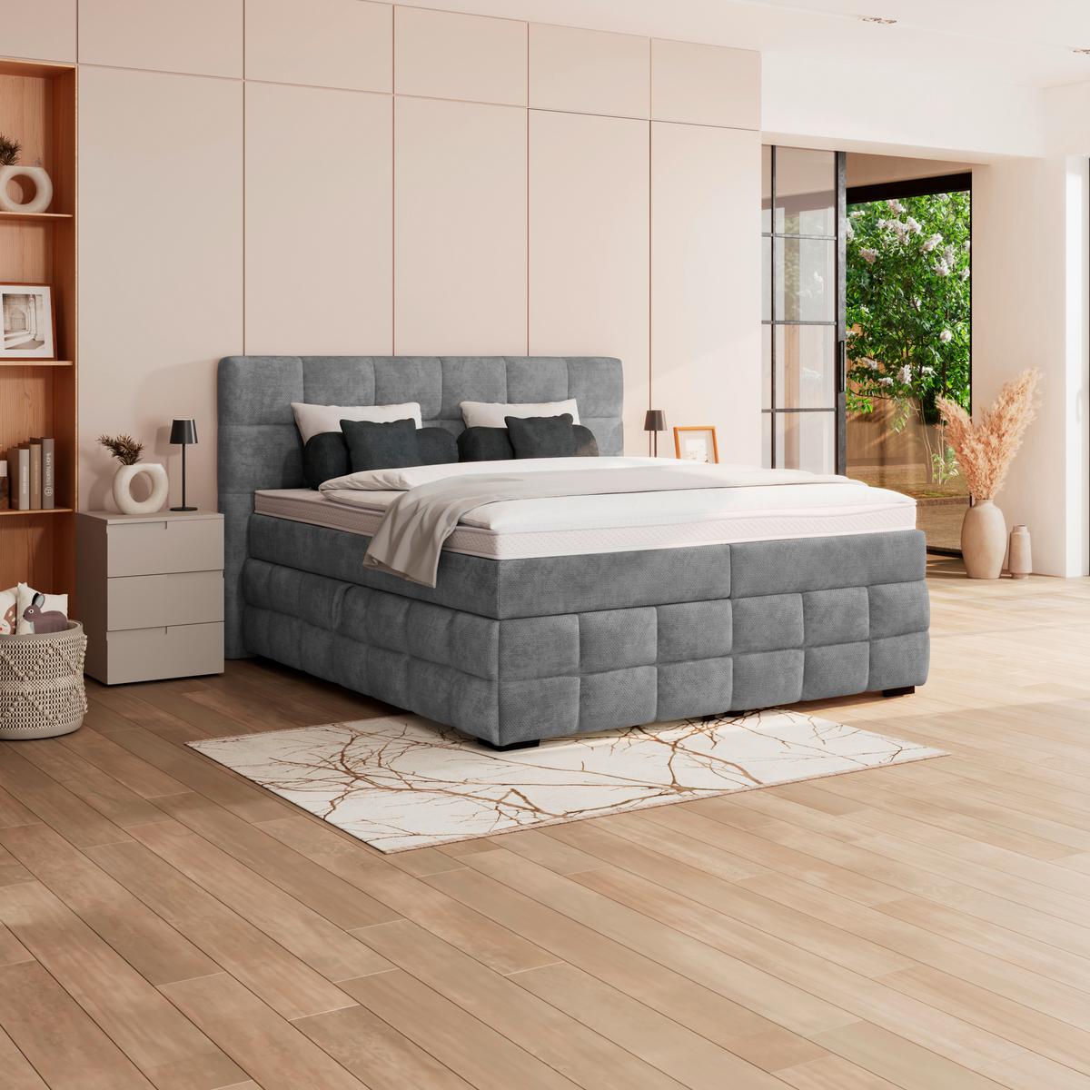 Čalouněná postel VEGA 180x200 cm, šedá - šedá/černá, Trend, dřevo/textil (180/200cm)