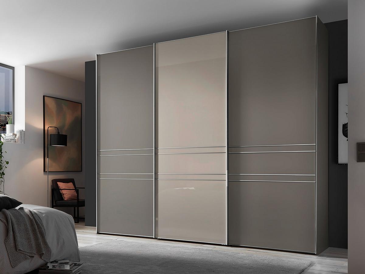 Tolóajtós Szekrény Sinfonie Mocca 280/240 Cm - homokszínű, Modern, faalapú anyag/Üveg (280/239/68cm)