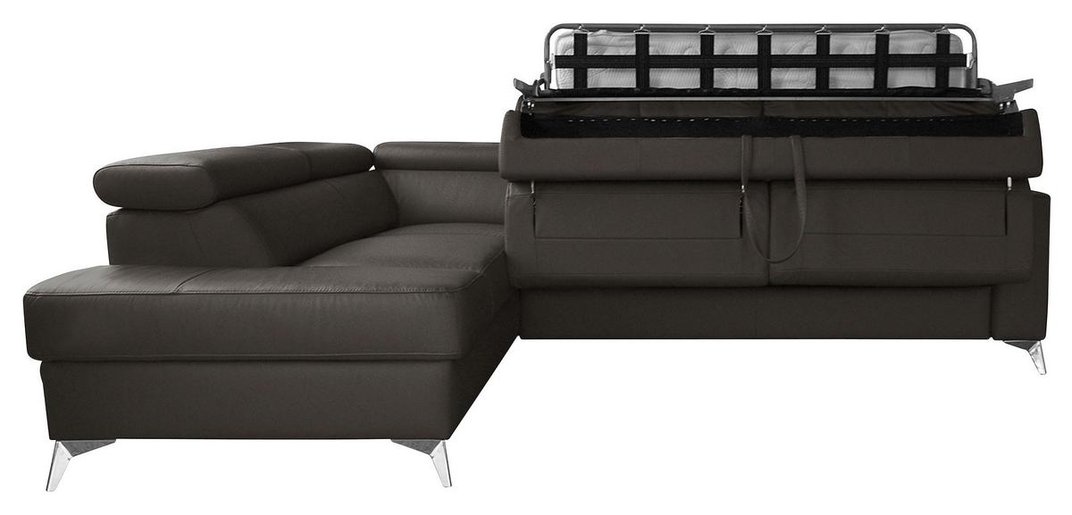 Ecksofa Mondo Dunkelbraun S: 208x286 Cm - Chromfarben/Dunkelbraun, Design, Leder/Textil (208/286cm) - Livetastic