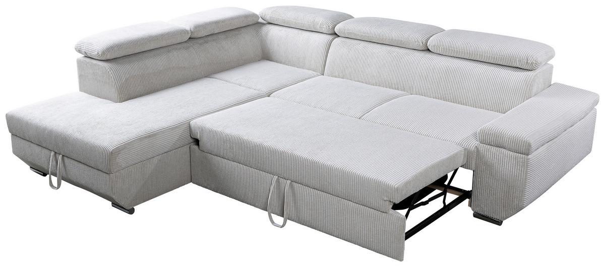 Ecksofa Lars I Cord Beige, Lf: 123x193cm - Chromfarben/Creme, Design, Textil (215/264cm) - Livetastic