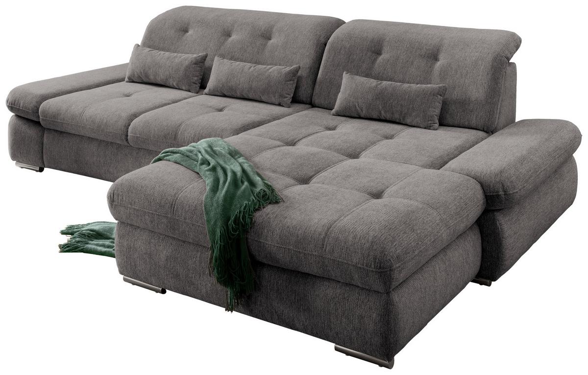 Ecksofa Mit Schlaffunktion Dalida Graubraun Chenille - Chromfarben/Graubraun, Design, Textil (300/196cm) - Livetastic