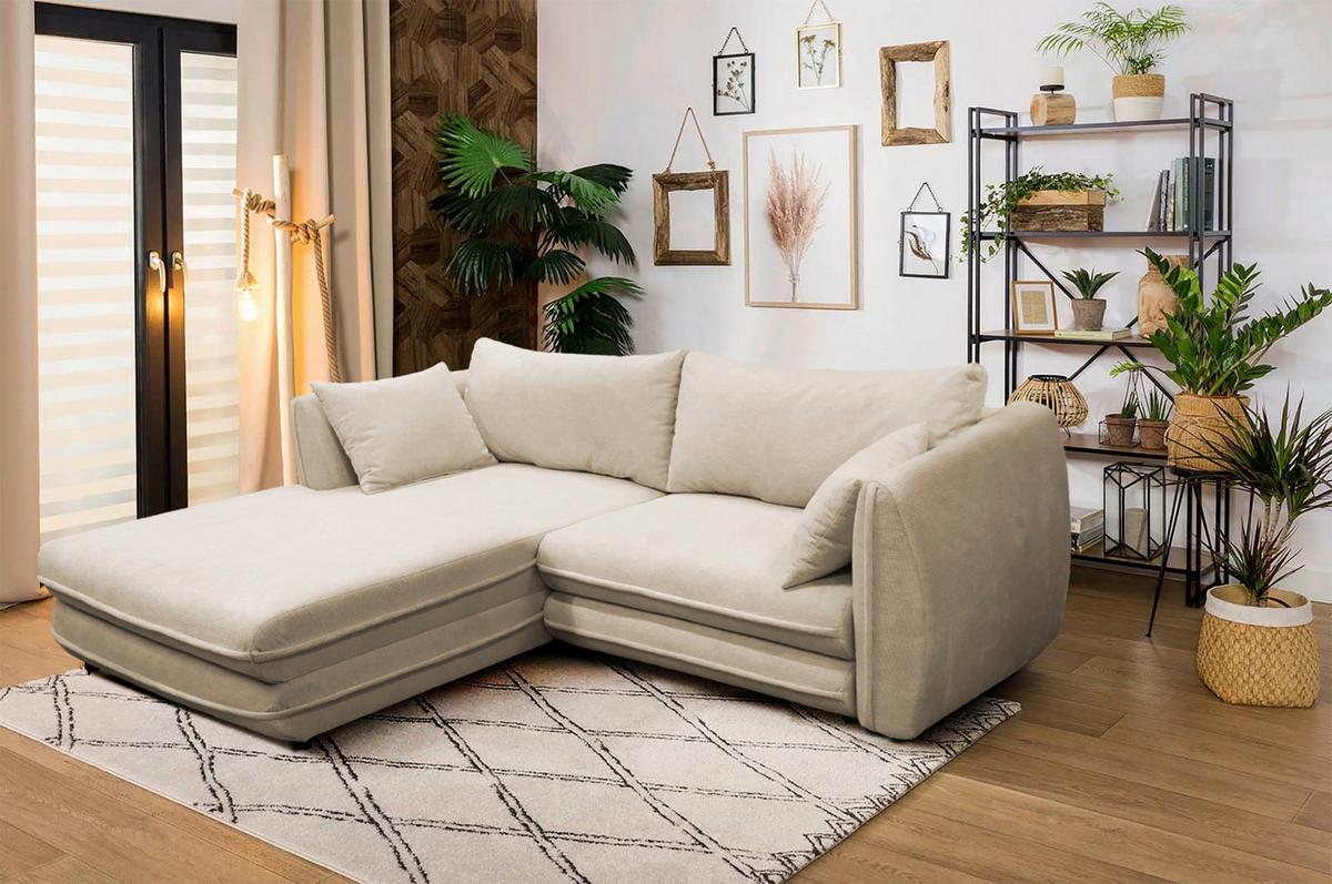 Ecksofa Vivaldi Beige S: 201x240 cm - Beige/Schwarz, Design, Textil (200/250cm) - MID.YOU