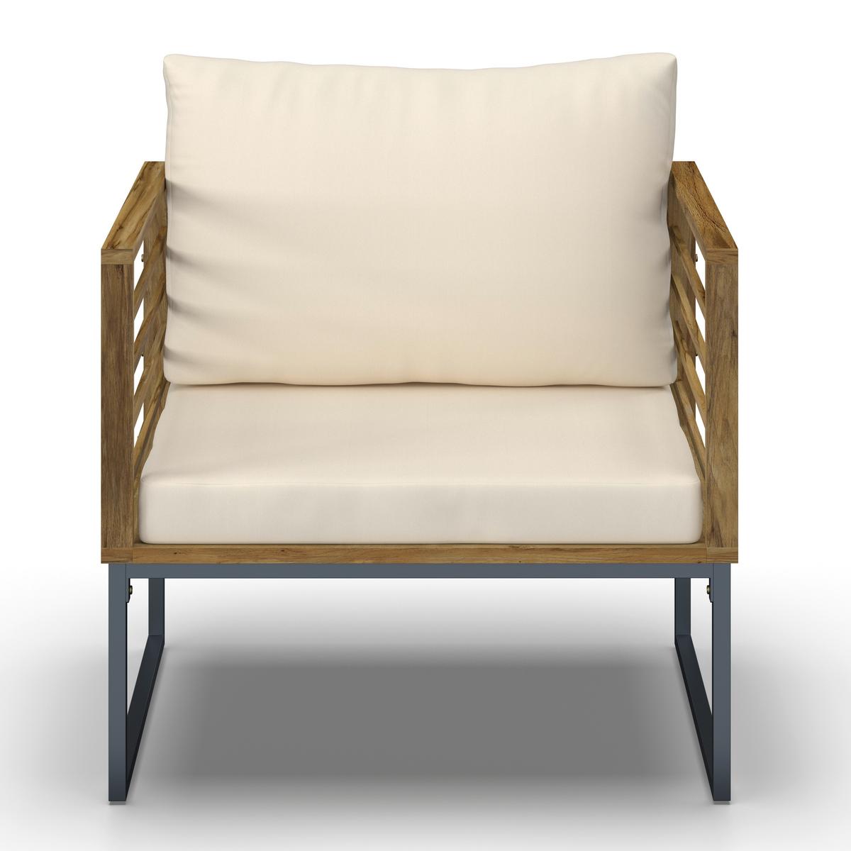 TERASOVÁ SEDACIA SÚPRAVA SILAS - farba akácie/krémová, Modern, kov/drevo (130/85/80cm) - Bessagi Garden