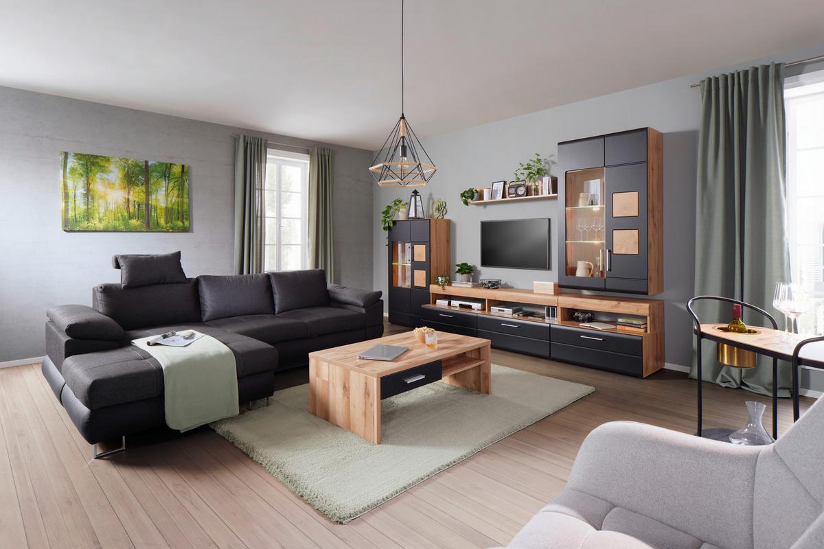 OBÝVACÍ STĚNA SONATE - černá/barvy dubu, Konvenční, kov/kompozitní dřevo (330/208/52cm) - Mömax