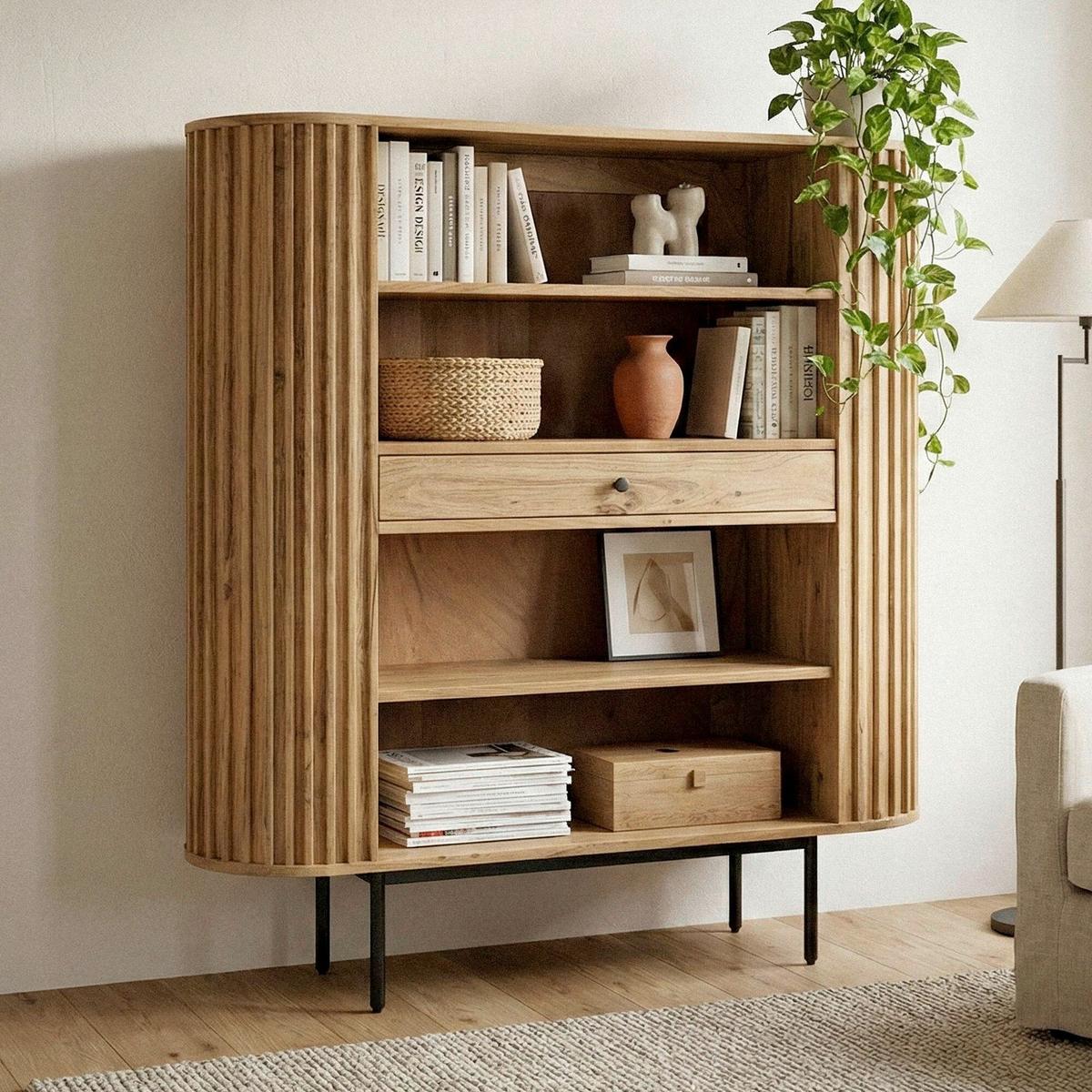 STANDREGAL Akaziefarben B: 105cm - Schwarz/Akaziefarben, Design, Holz (105/122/40cm) - Livetastic