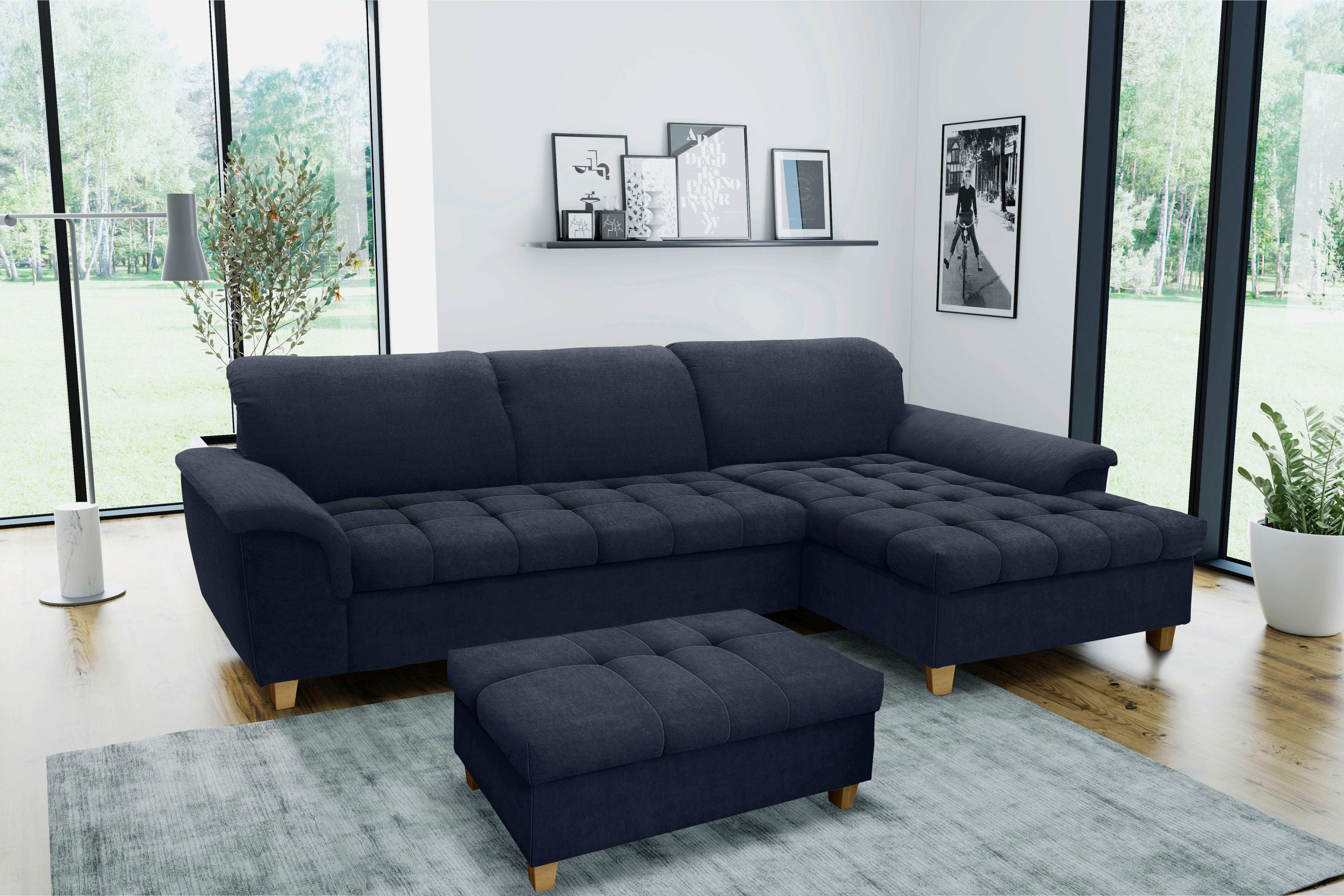 Ecksofa Franzi Blau Mikrofaser - Eichefarben/Dunkelblau, KONVENTIONELL, Textil (279/162cm) - MID.YOU